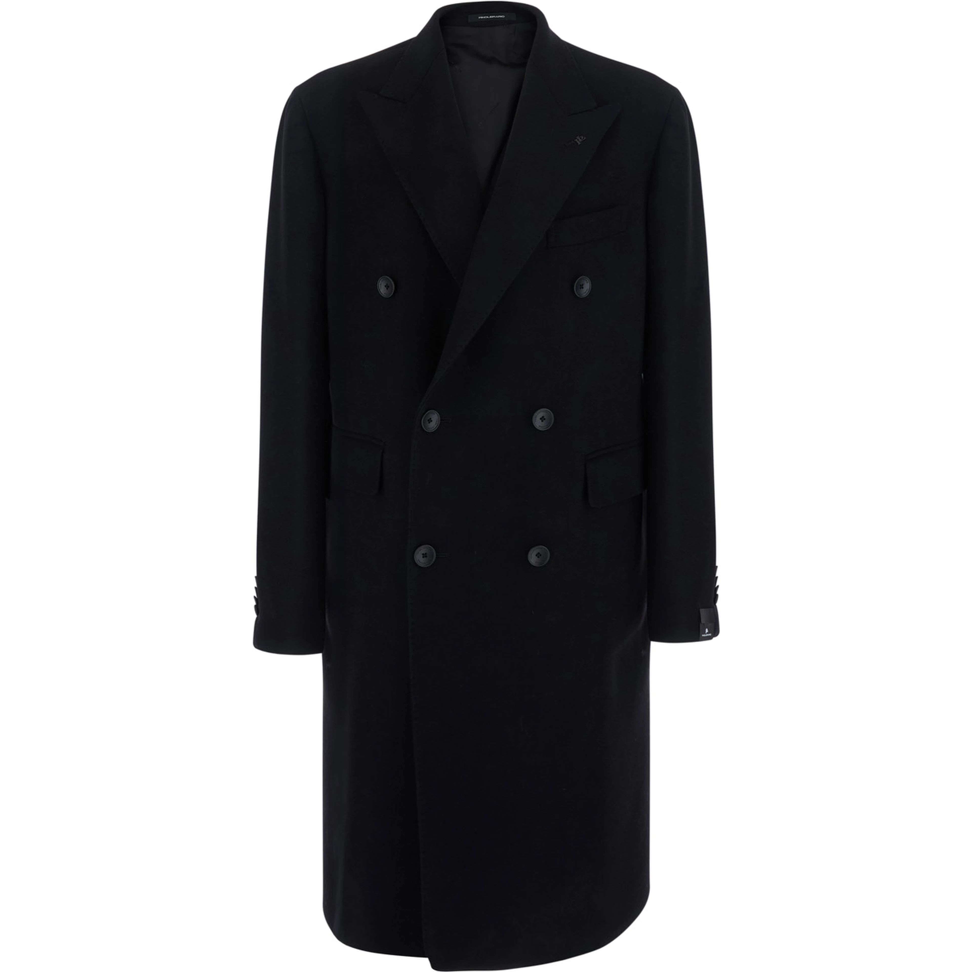 Black Coat with Notched Revers and Double-breasted Closure in Wool for Men