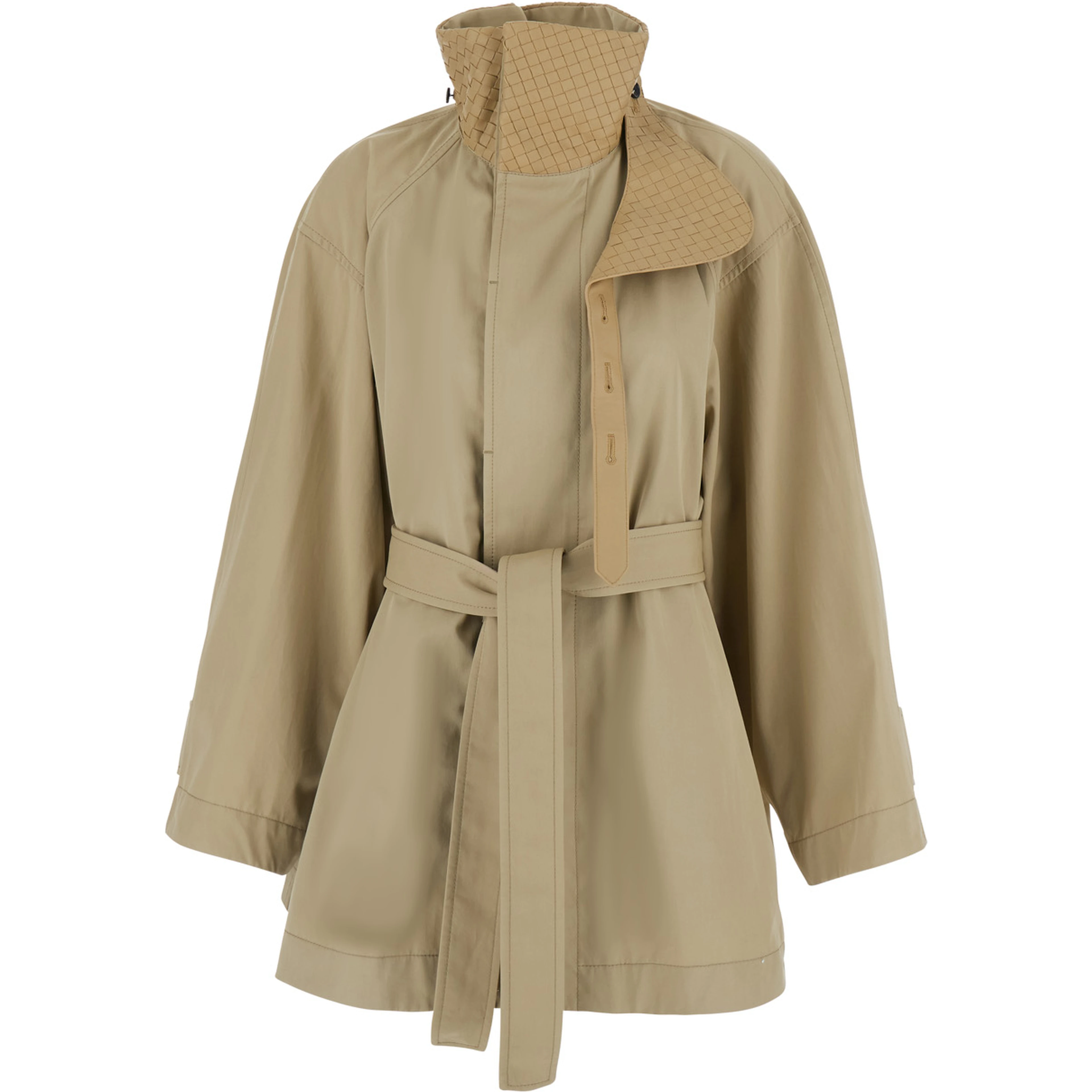 LIGHT COTTON SHORT TRENCH COAT INTRECCIO COLLAR