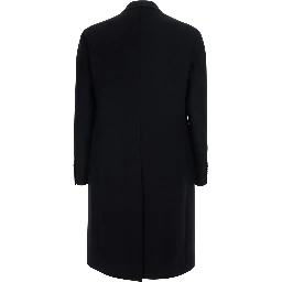 Black Coat with Notched Revers and Double-breasted Closure in Wool for Men