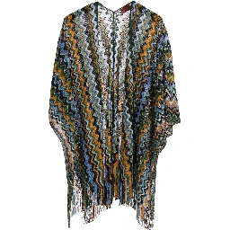 Cape with shawl collar and pockets in green tech fabric for women