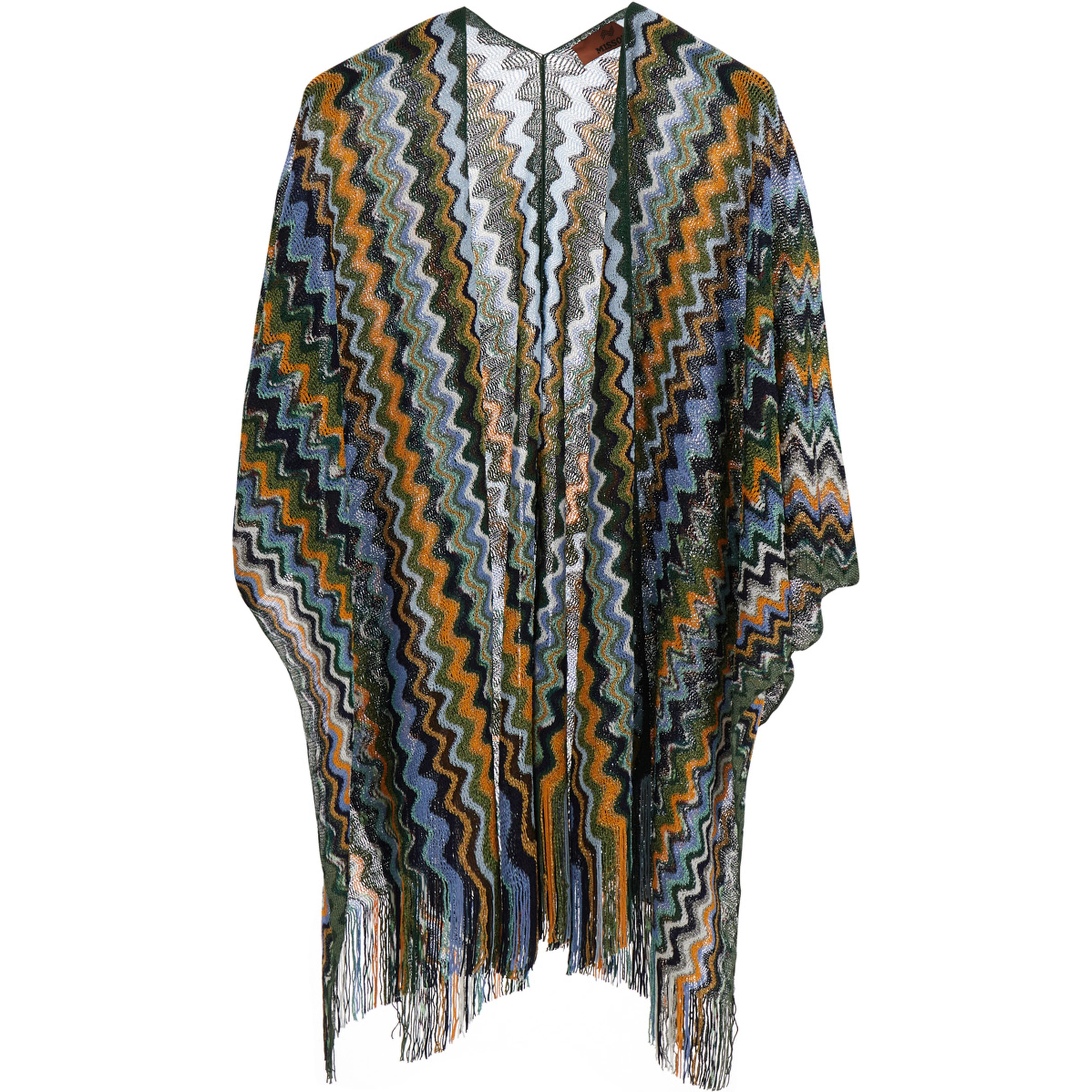 Cape with shawl collar and pockets in green tech fabric for women