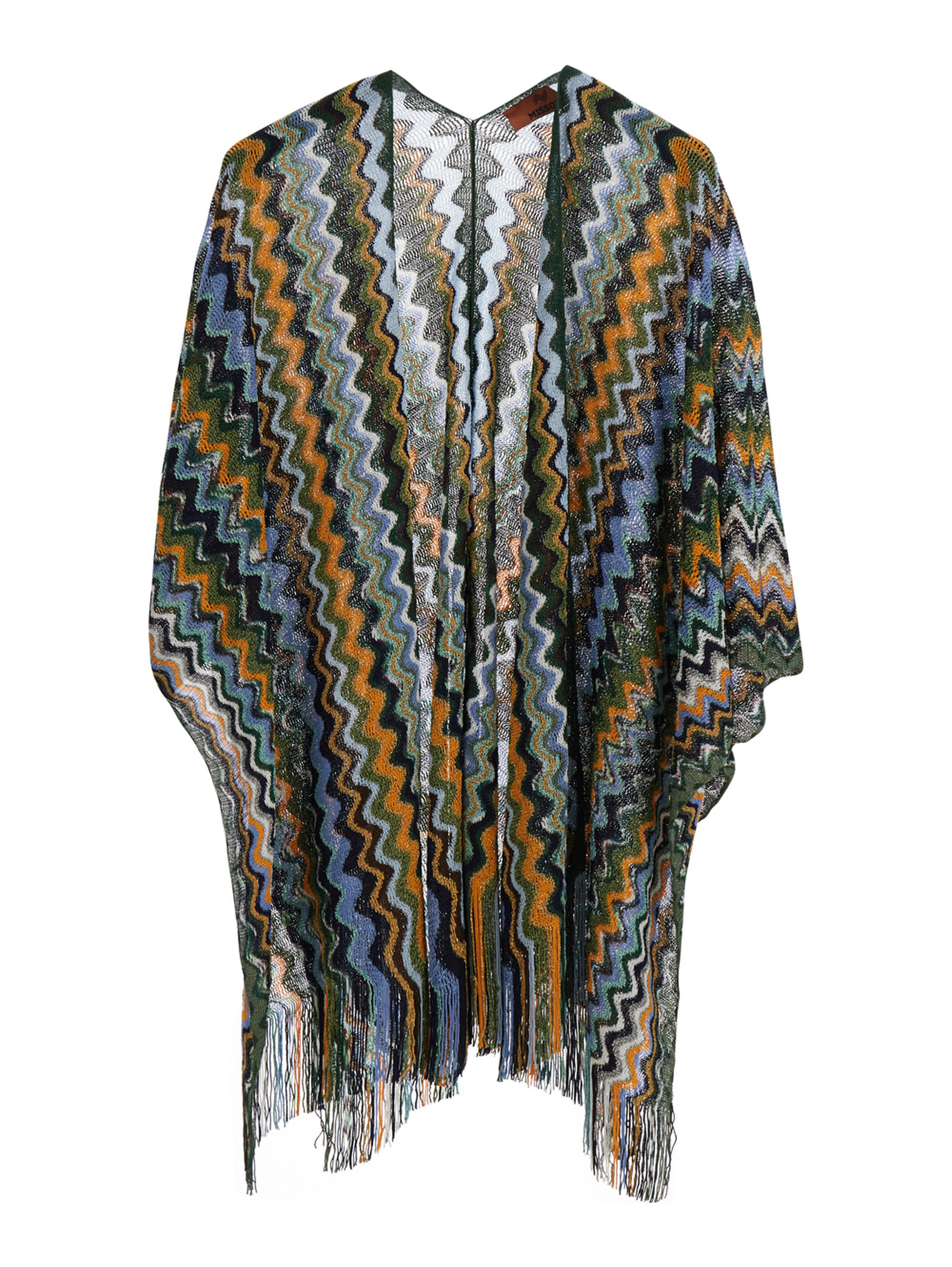 Cape with shawl collar and pockets in green tech fabric for women