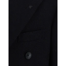 Black Coat with Notched Revers and Double-breasted Closure in Wool for Men