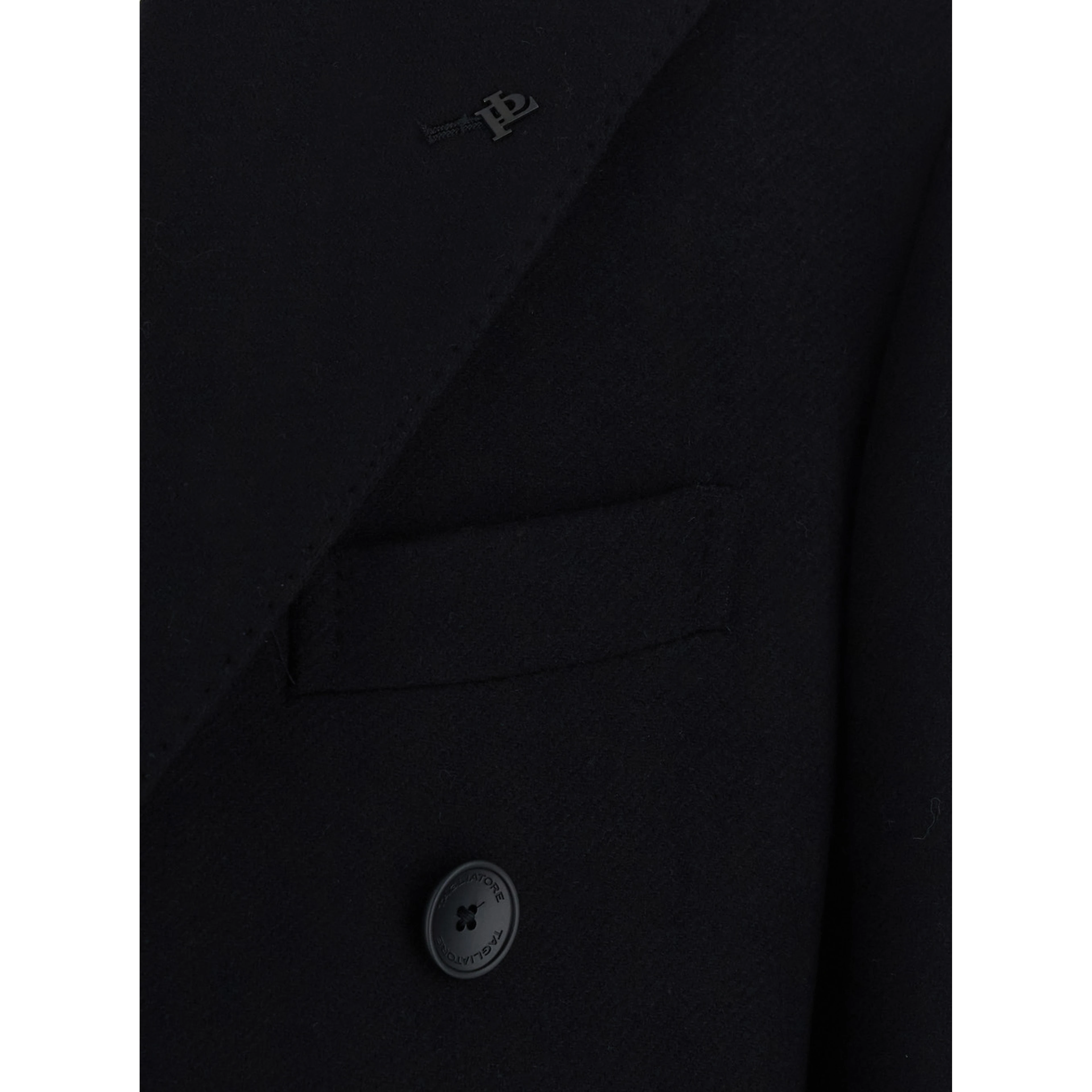 Black Coat with Notched Revers and Double-breasted Closure in Wool for Men
