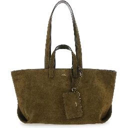 “Le Drummer” Green Shopper with Four Handles and Logo Lettering on the Front in Suede Woman