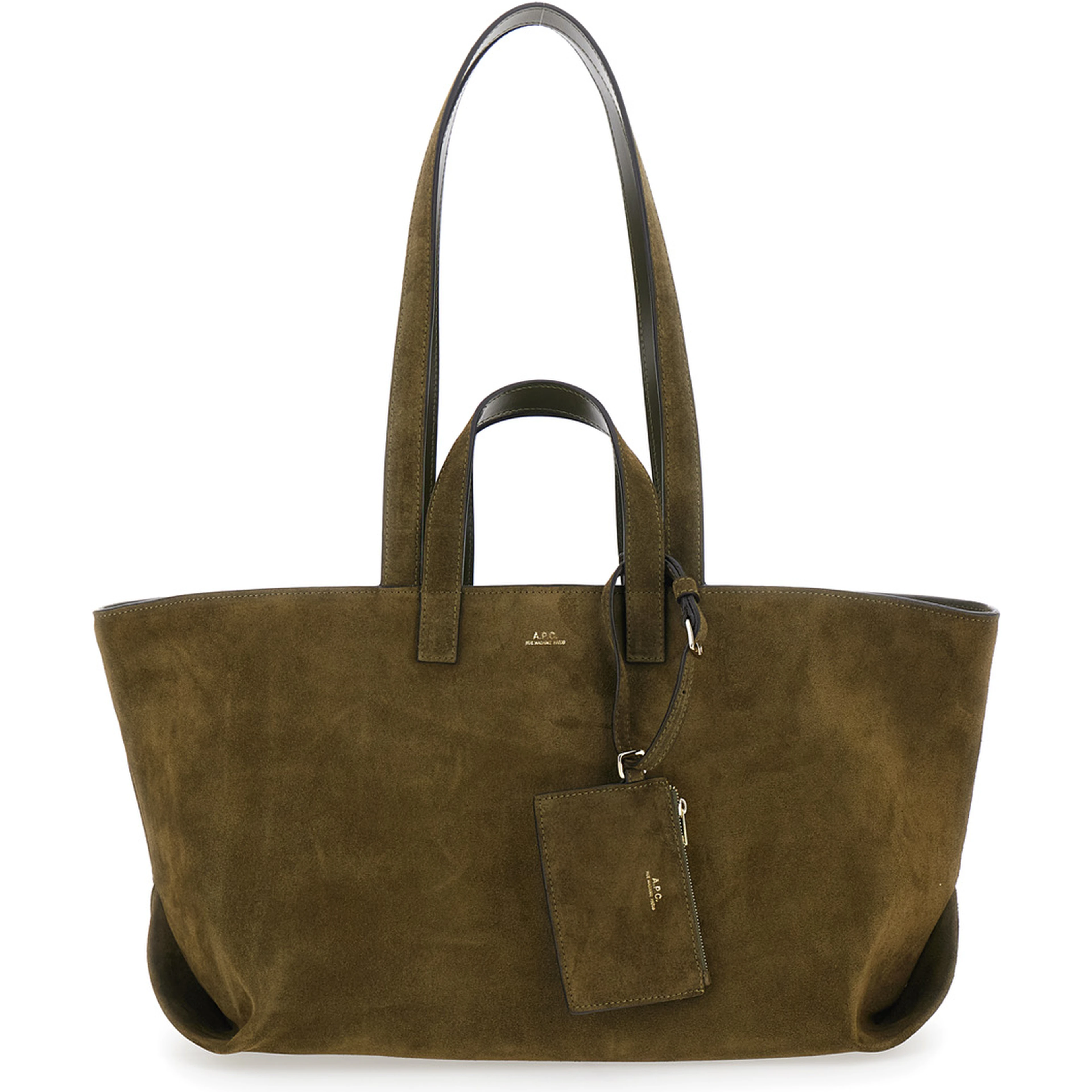 “Le Drummer” Green Shopper with Four Handles and Logo Lettering on the Front in Suede Woman