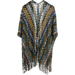 Cape with shawl collar and pockets in green tech fabric for women