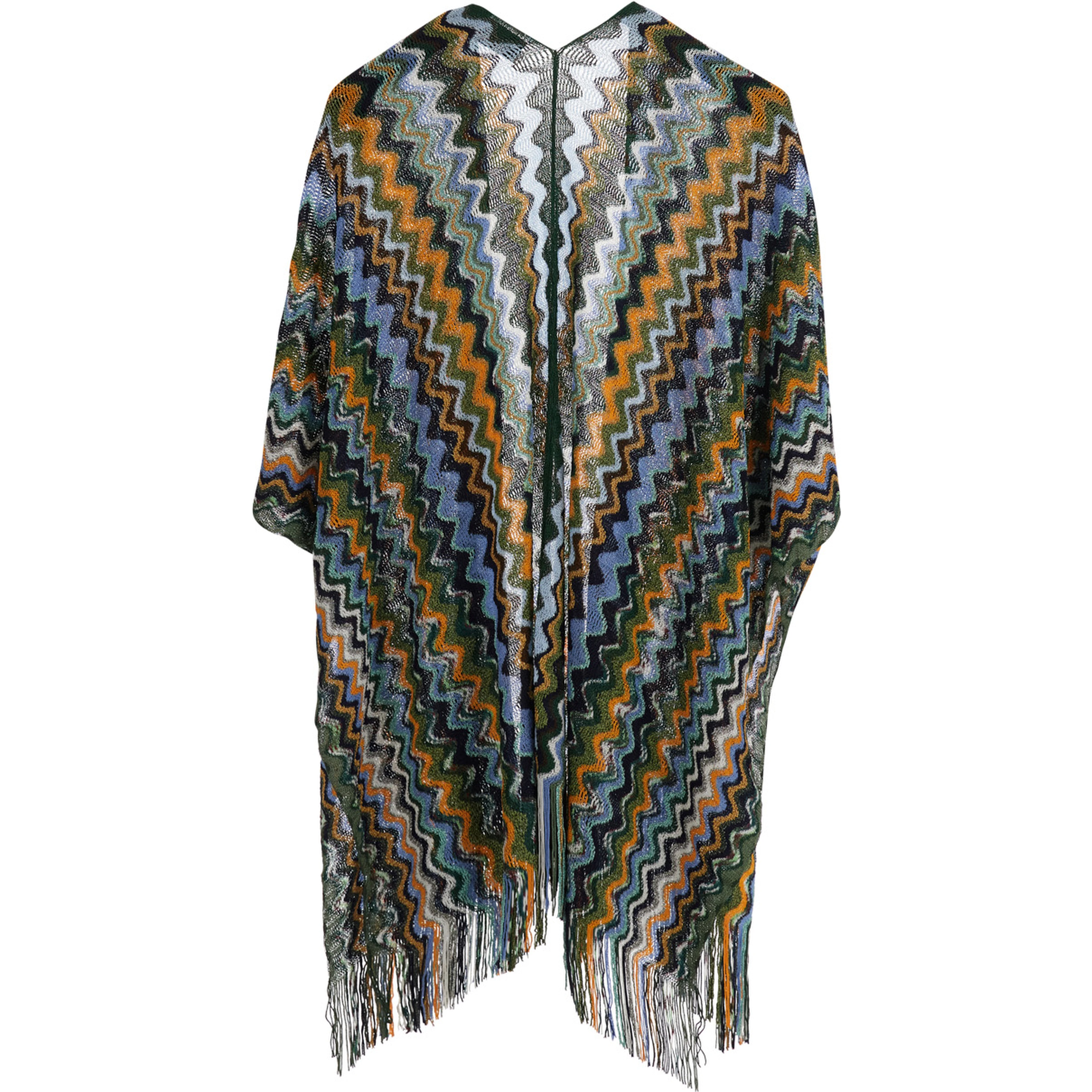 Cape with shawl collar and pockets in green tech fabric for women
