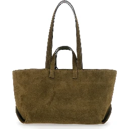 “Le Drummer” Green Shopper with Four Handles and Logo Lettering on the Front in Suede Woman