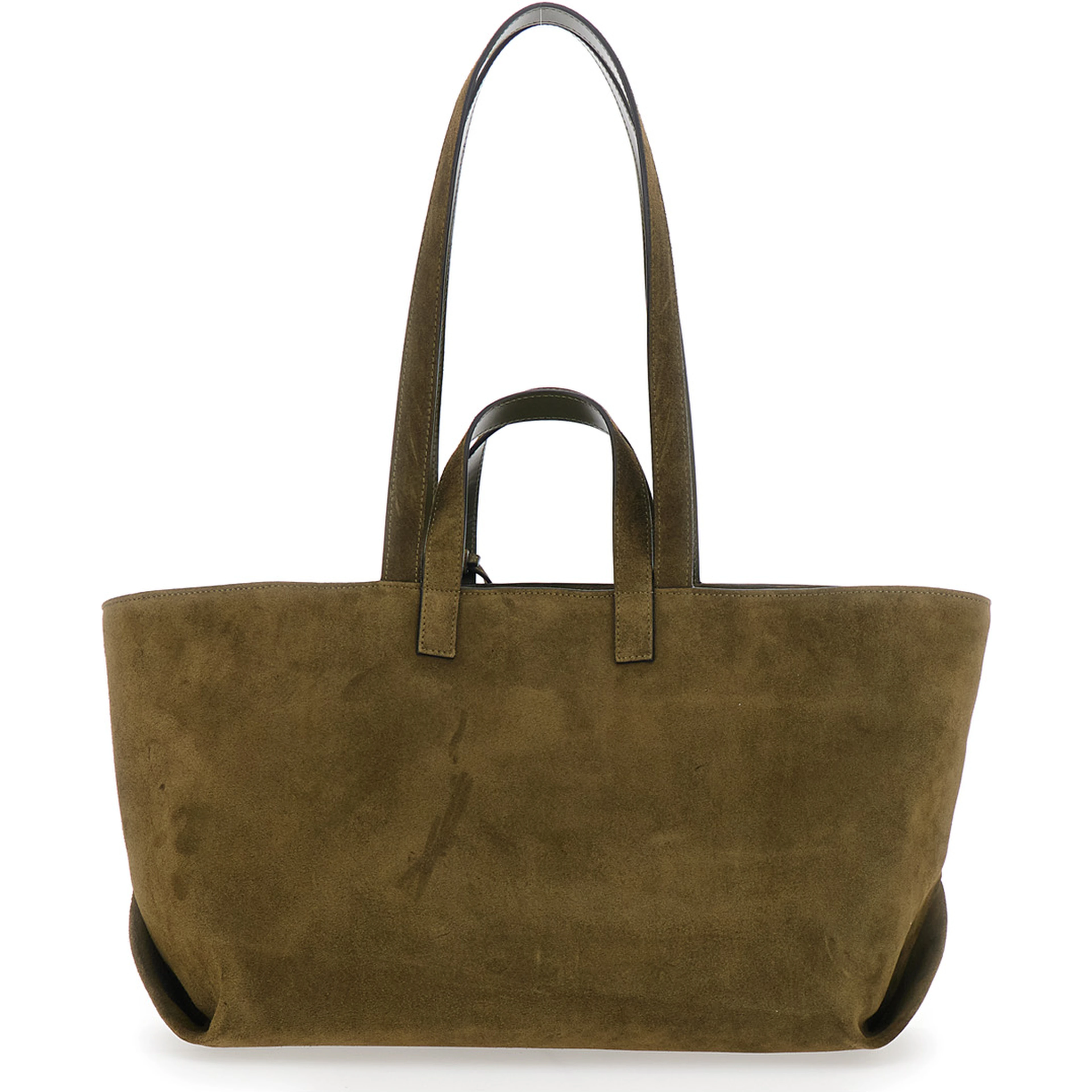 “Le Drummer” Green Shopper with Four Handles and Logo Lettering on the Front in Suede Woman