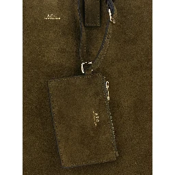 “Le Drummer” Green Shopper with Four Handles and Logo Lettering on the Front in Suede Woman