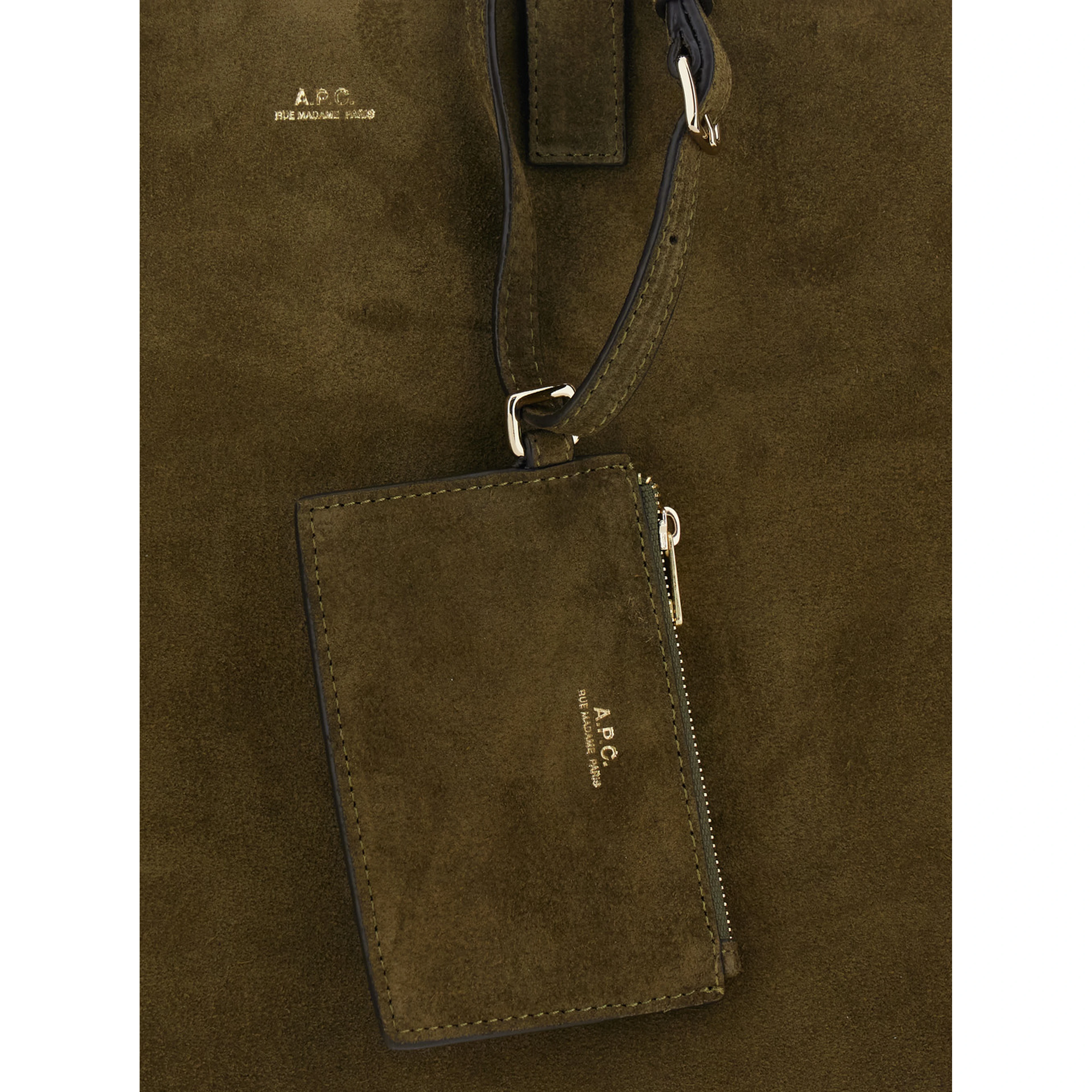 “Le Drummer” Green Shopper with Four Handles and Logo Lettering on the Front in Suede Woman