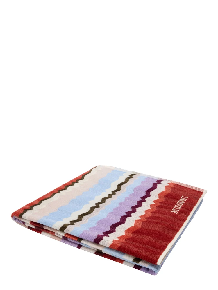 MISSONI HOME EVA beach towel with multicolored fabric embroidery for men and women