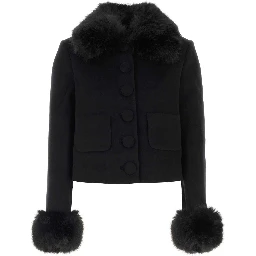 BLACK WOOL FUR CUFF JACKET