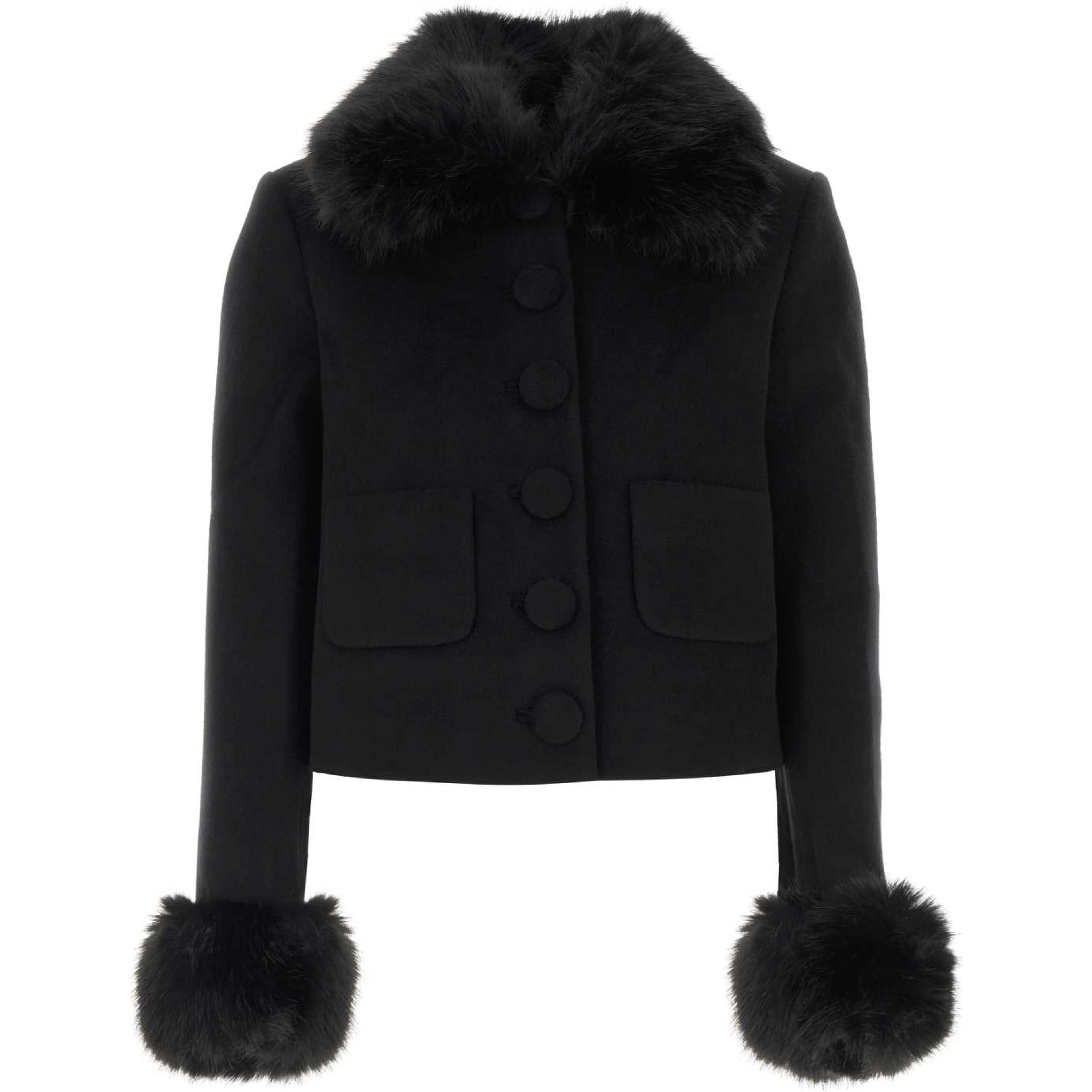 BLACK WOOL FUR CUFF JACKET