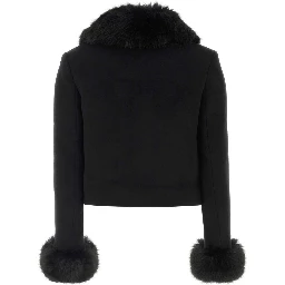 BLACK WOOL FUR CUFF JACKET