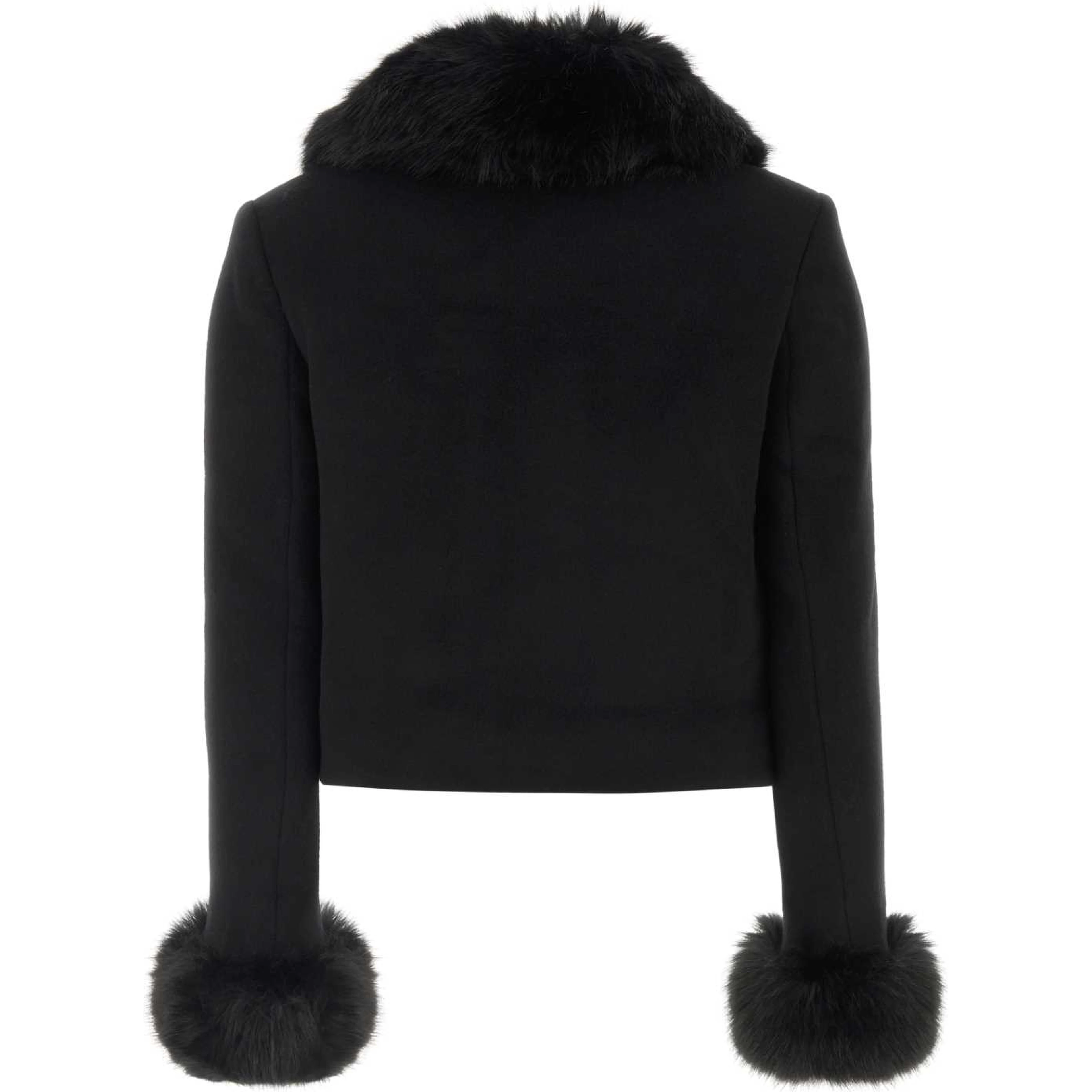 BLACK WOOL FUR CUFF JACKET