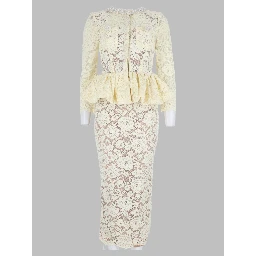 Abito Midi In Pizzo Con Peplo