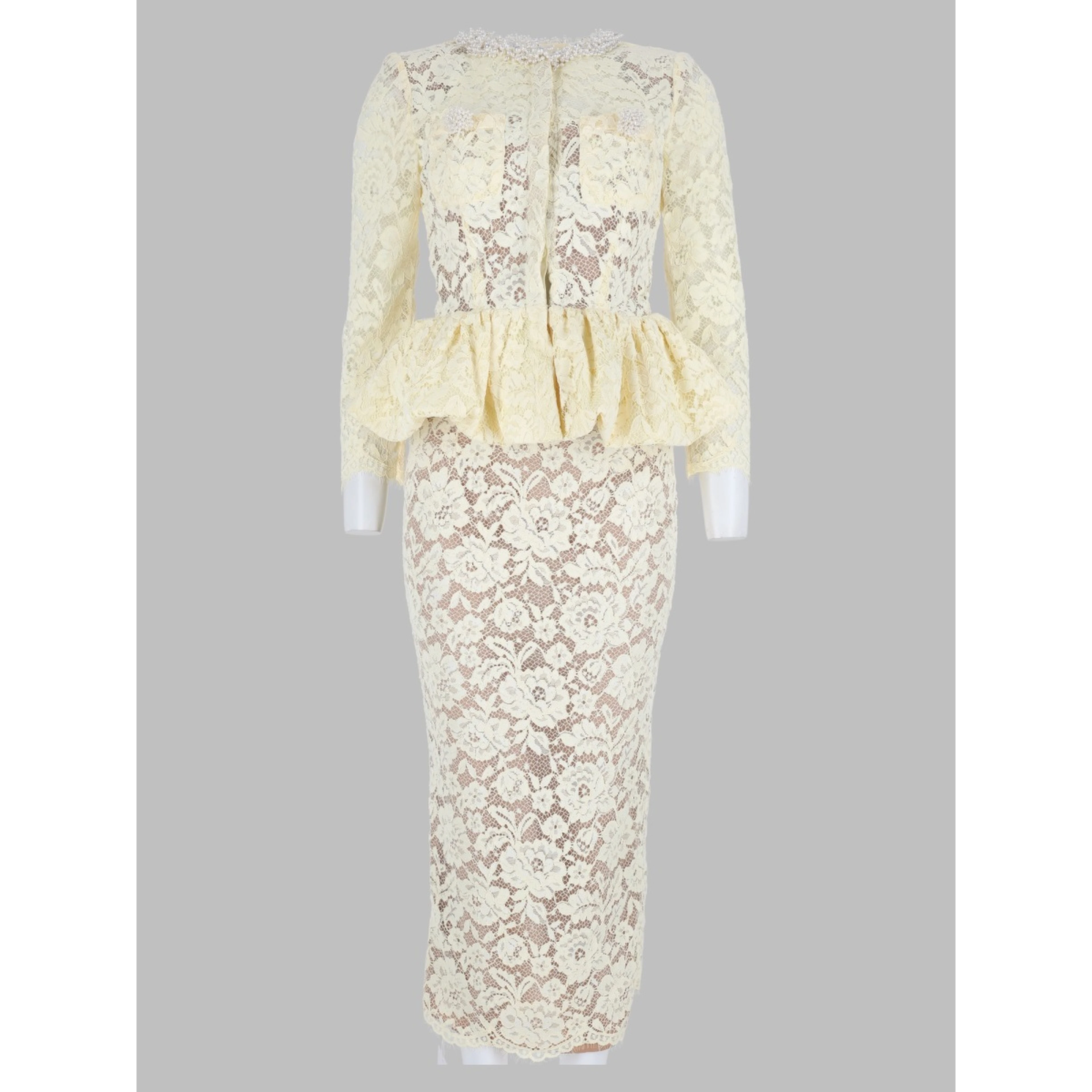 Abito Midi In Pizzo Con Peplo