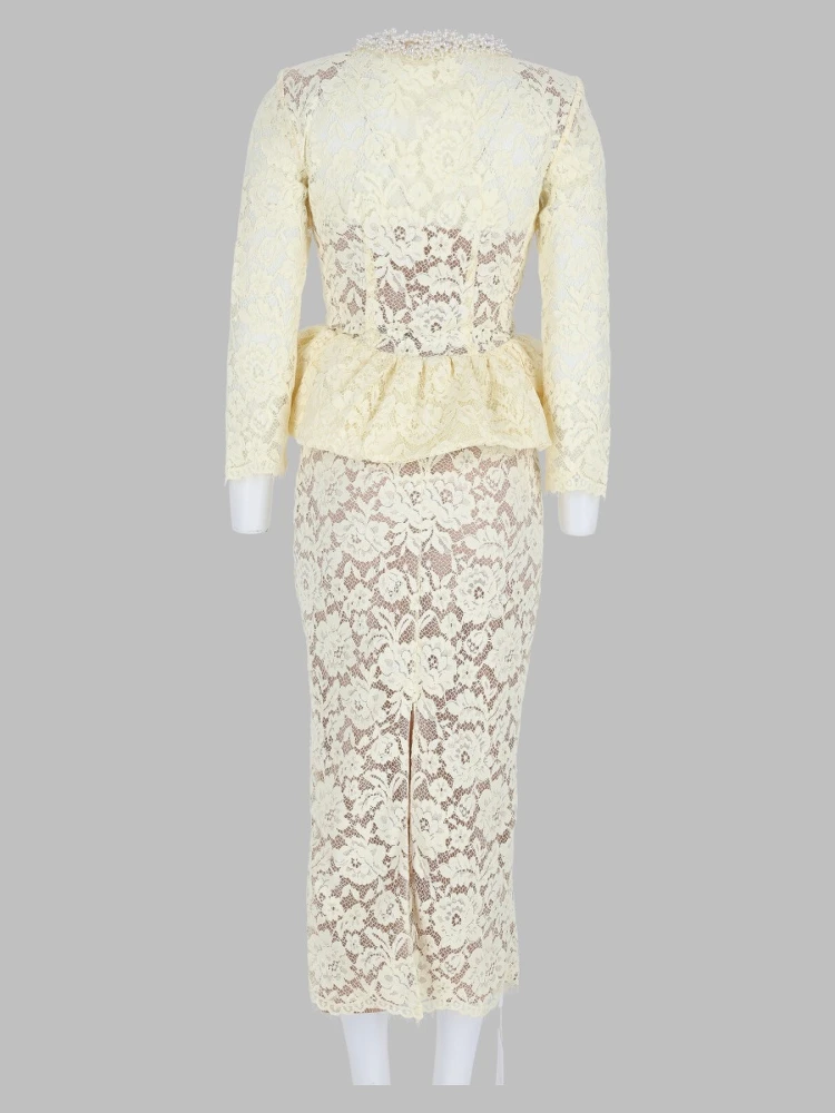 Abito Midi In Pizzo Con Peplo alternative