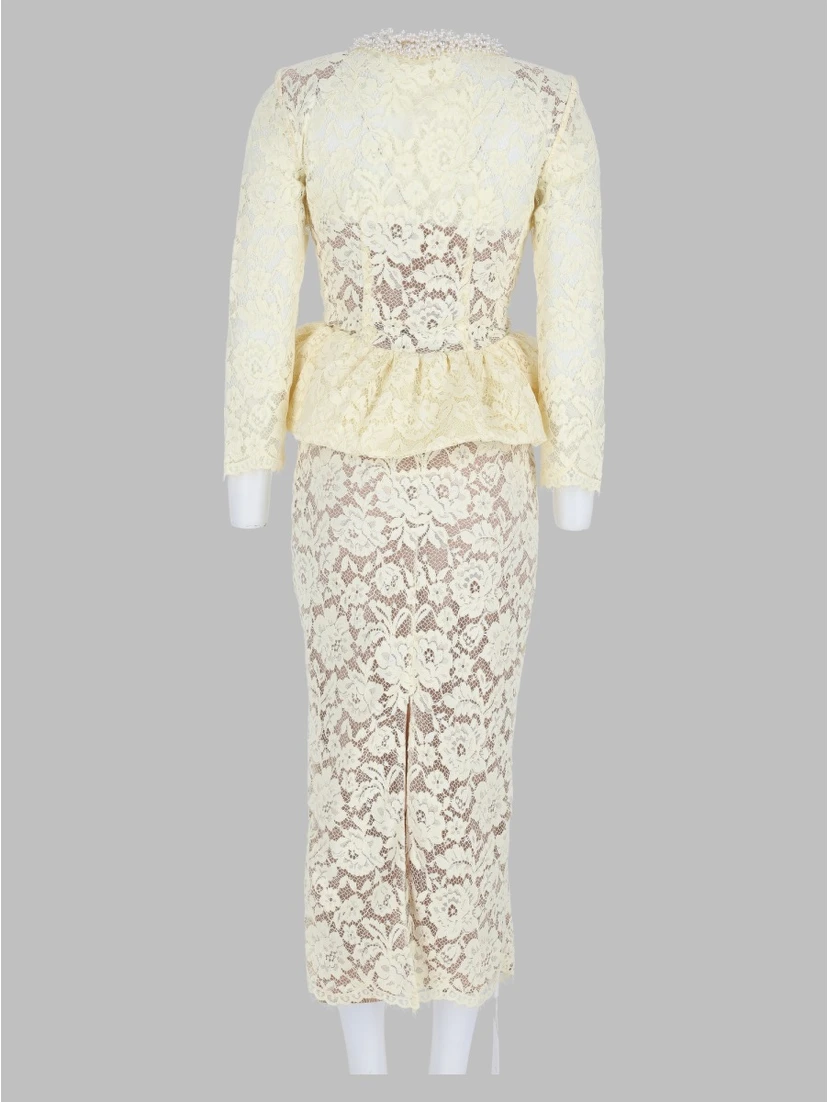 Abito Midi In Pizzo Con Peplo