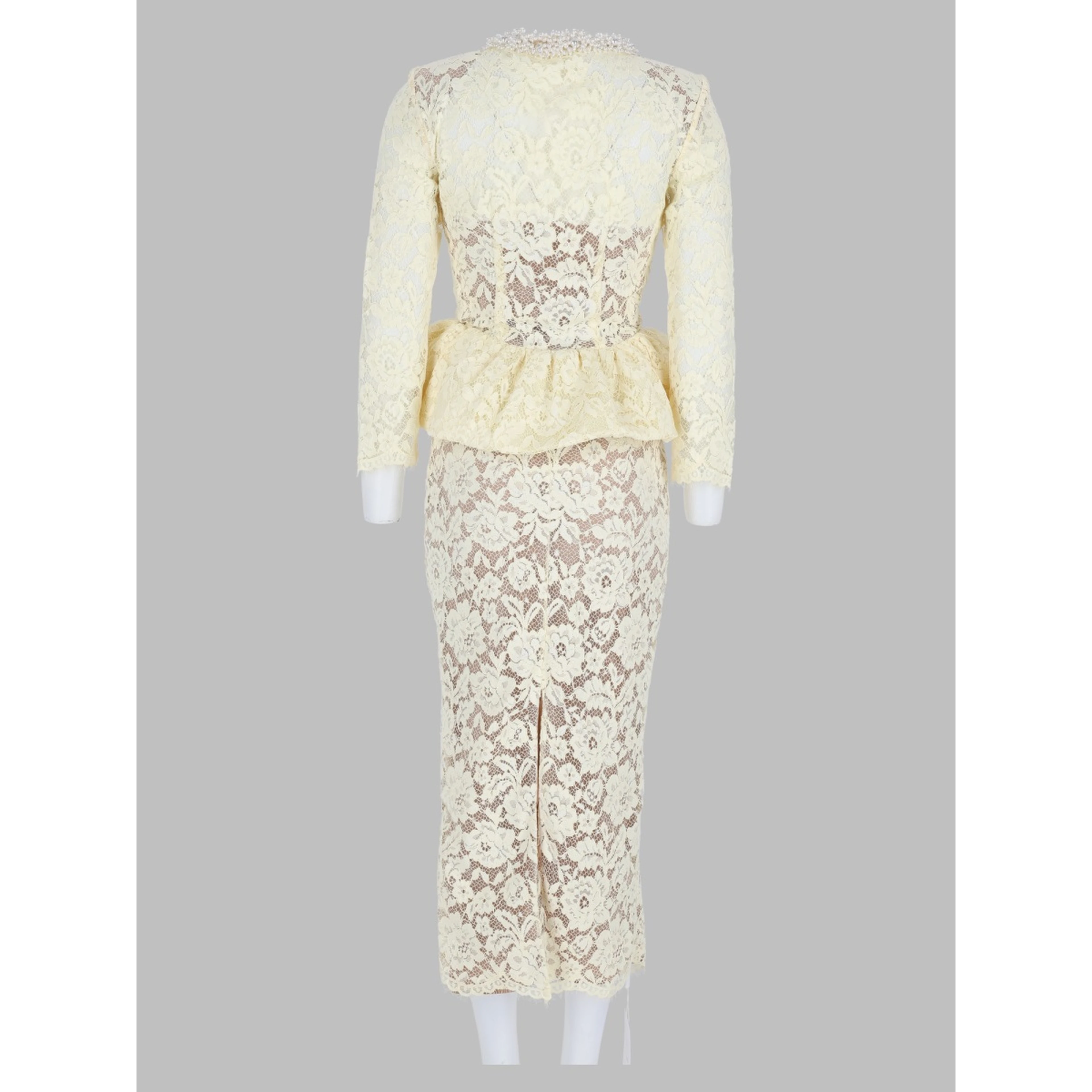 Abito Midi In Pizzo Con Peplo