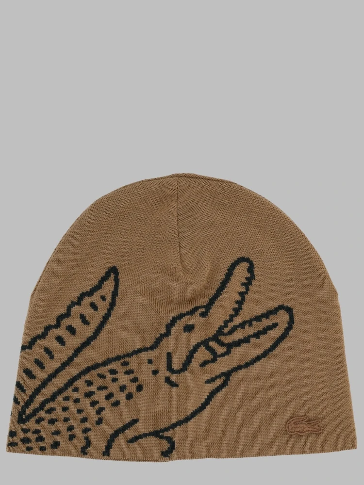 Berretto in Lana con Coccodrillo Jacquard