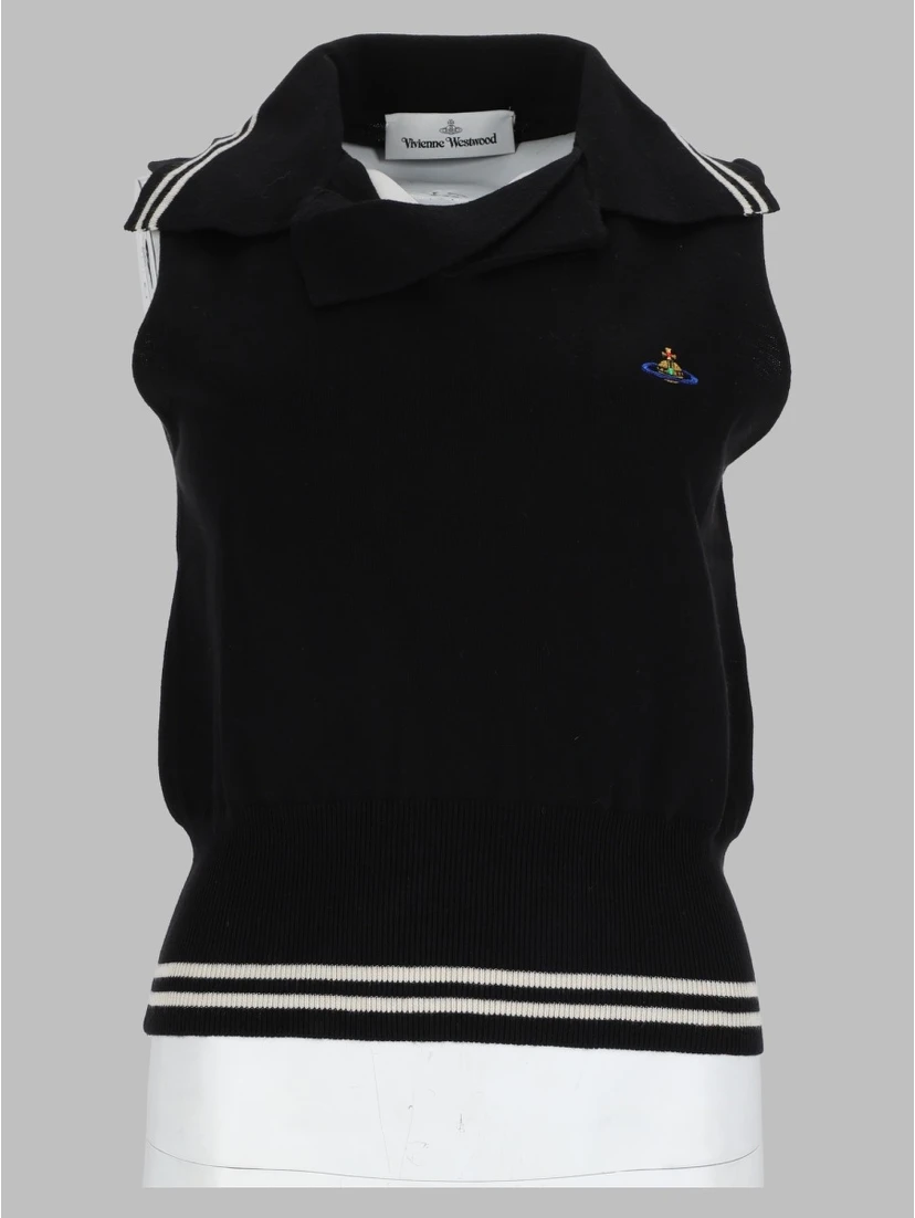 Top Smanicato In Maglia Di Cotone e Cashmere