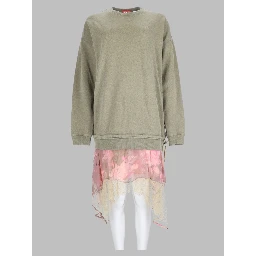 Abito in Felpa con Gonna in Chiffon e Pizzo