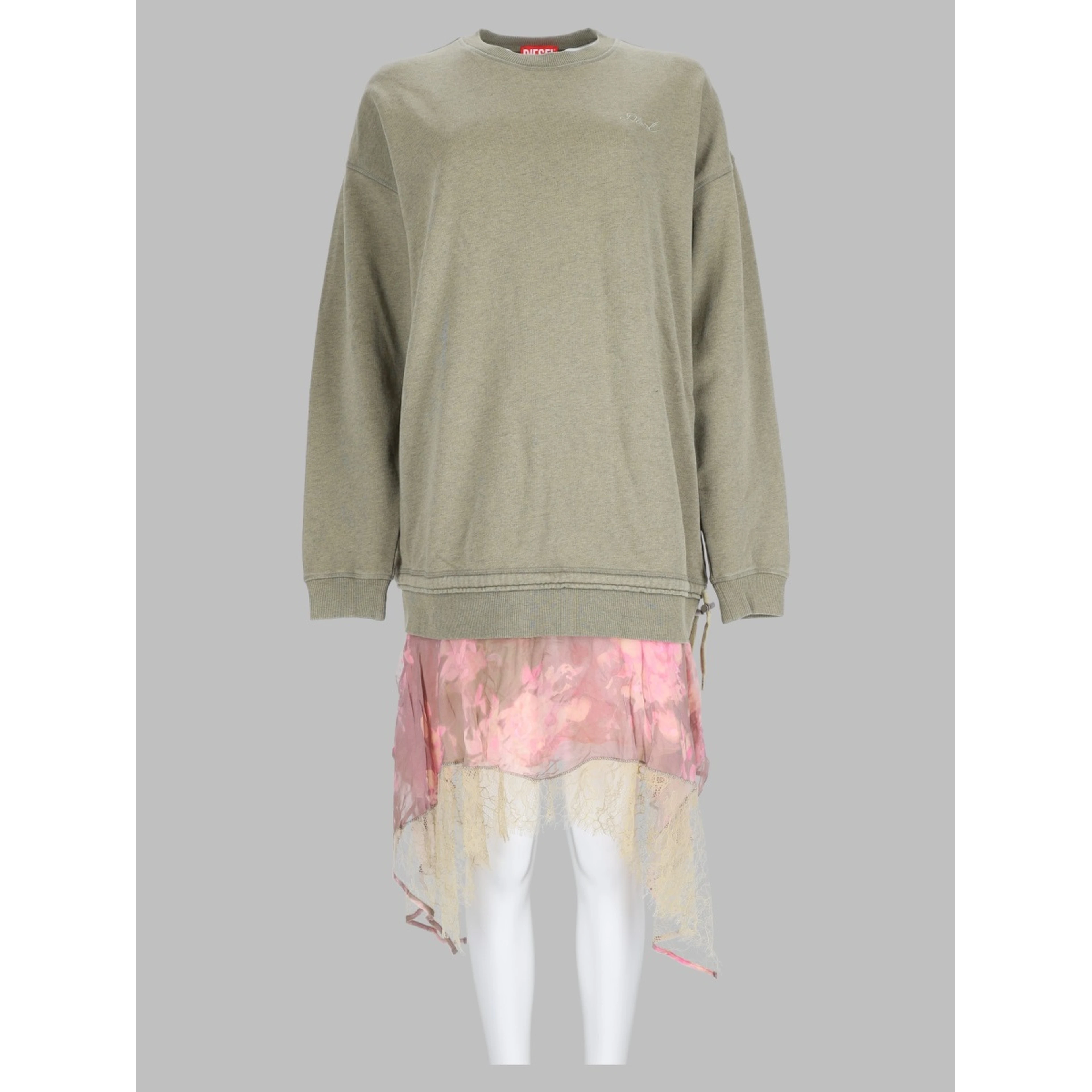 Abito in Felpa con Gonna in Chiffon e Pizzo