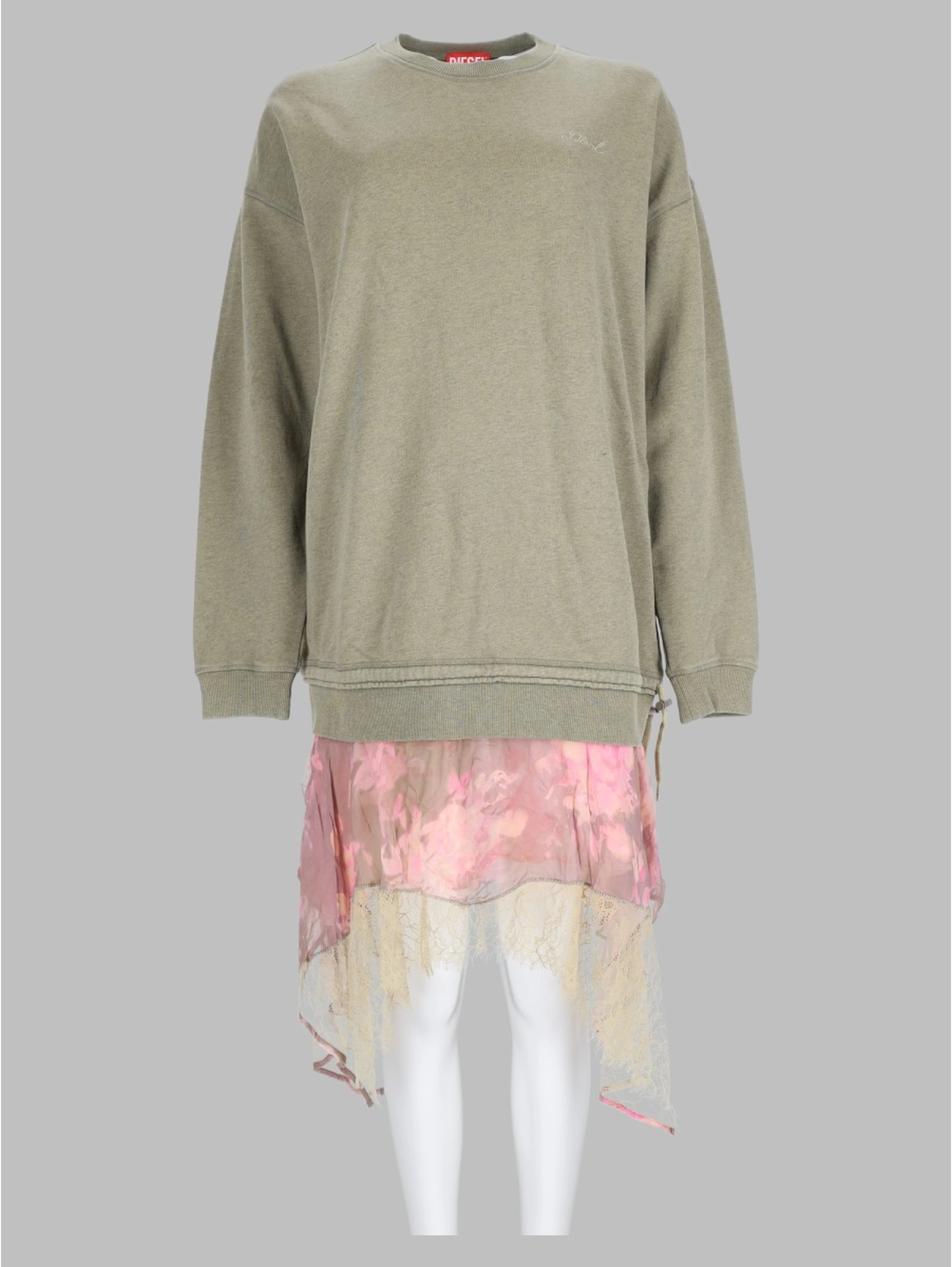 Abito in Felpa con Gonna in Chiffon e Pizzo