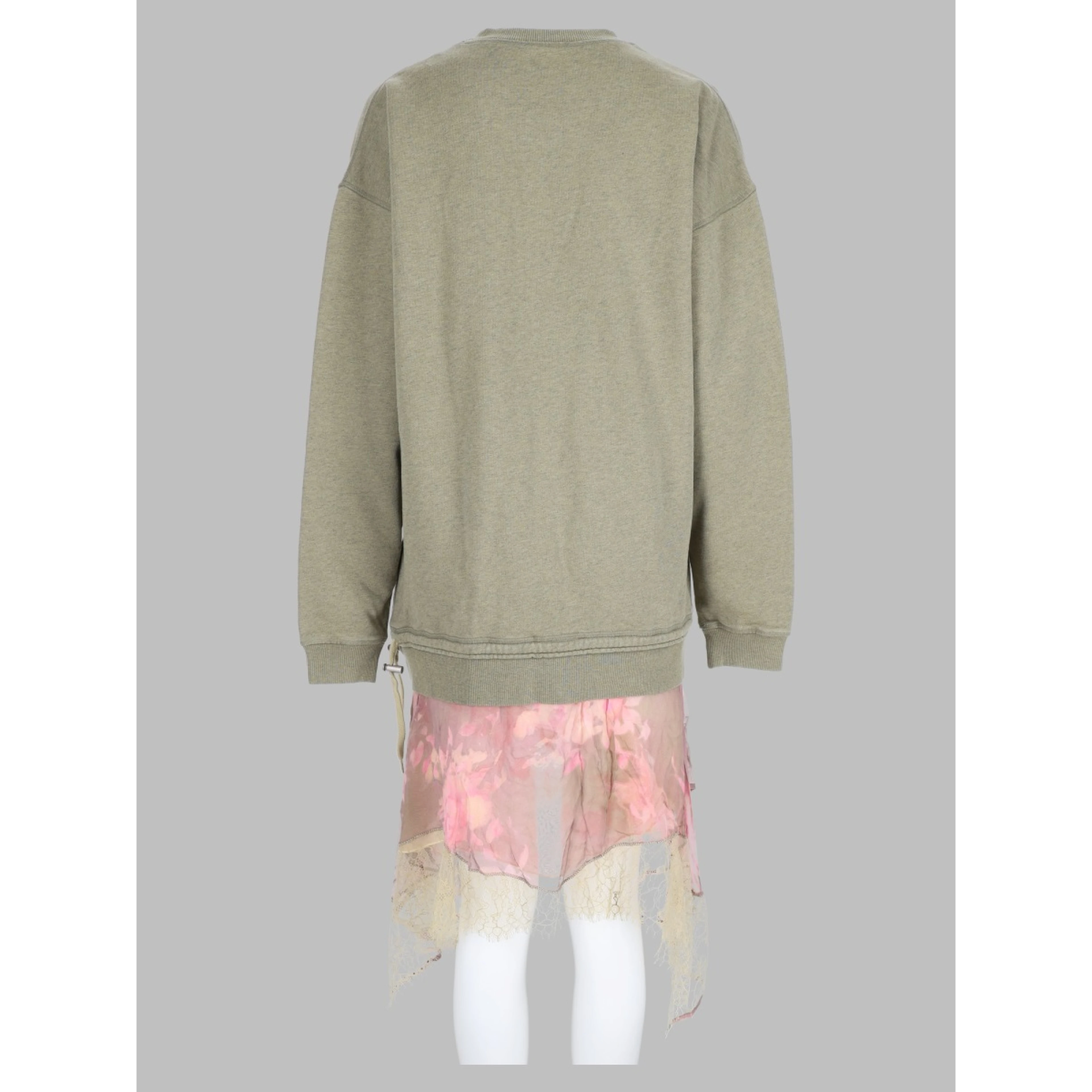 Abito in Felpa con Gonna in Chiffon e Pizzo