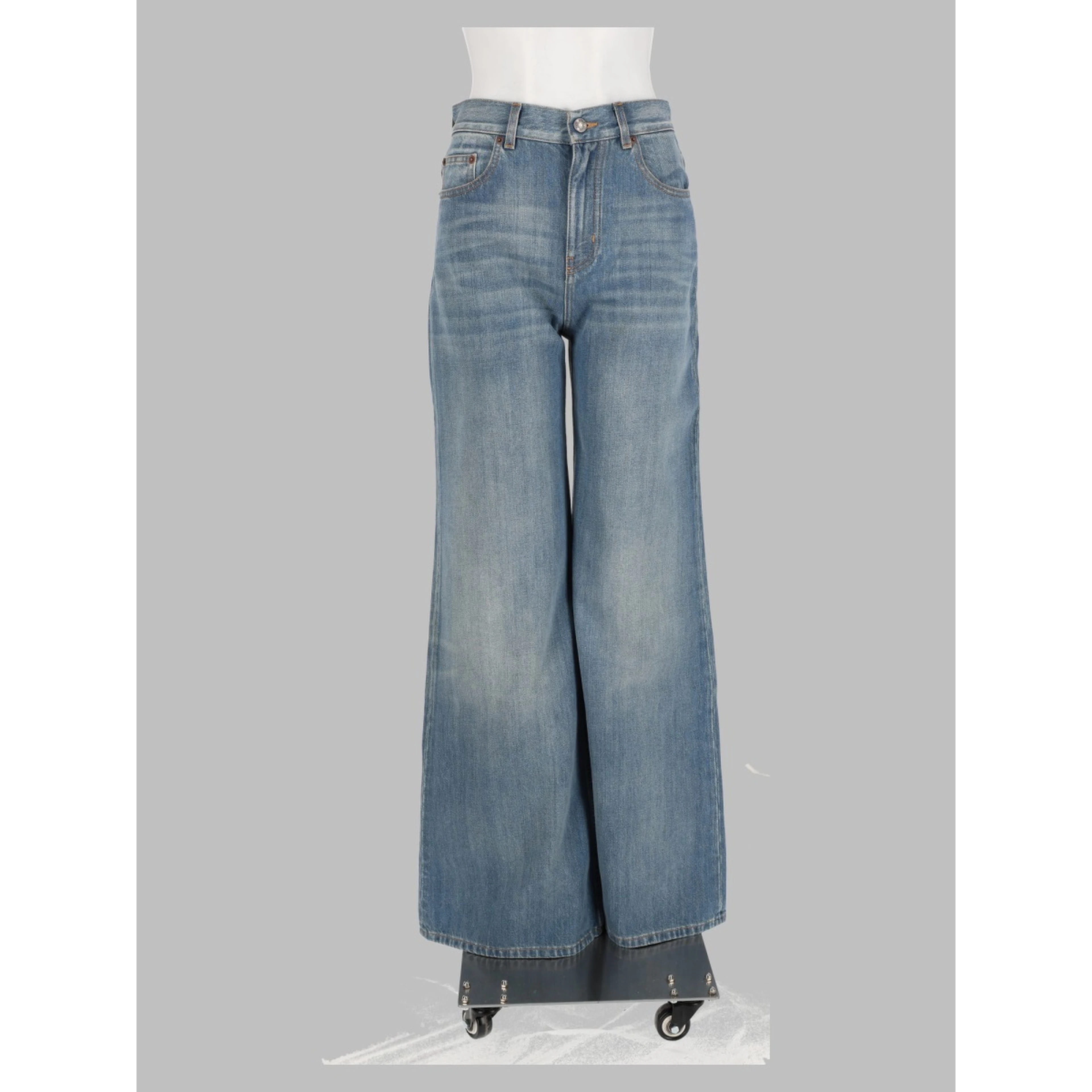 Jeans a Gamba Ampia e Vita Alta in Denim