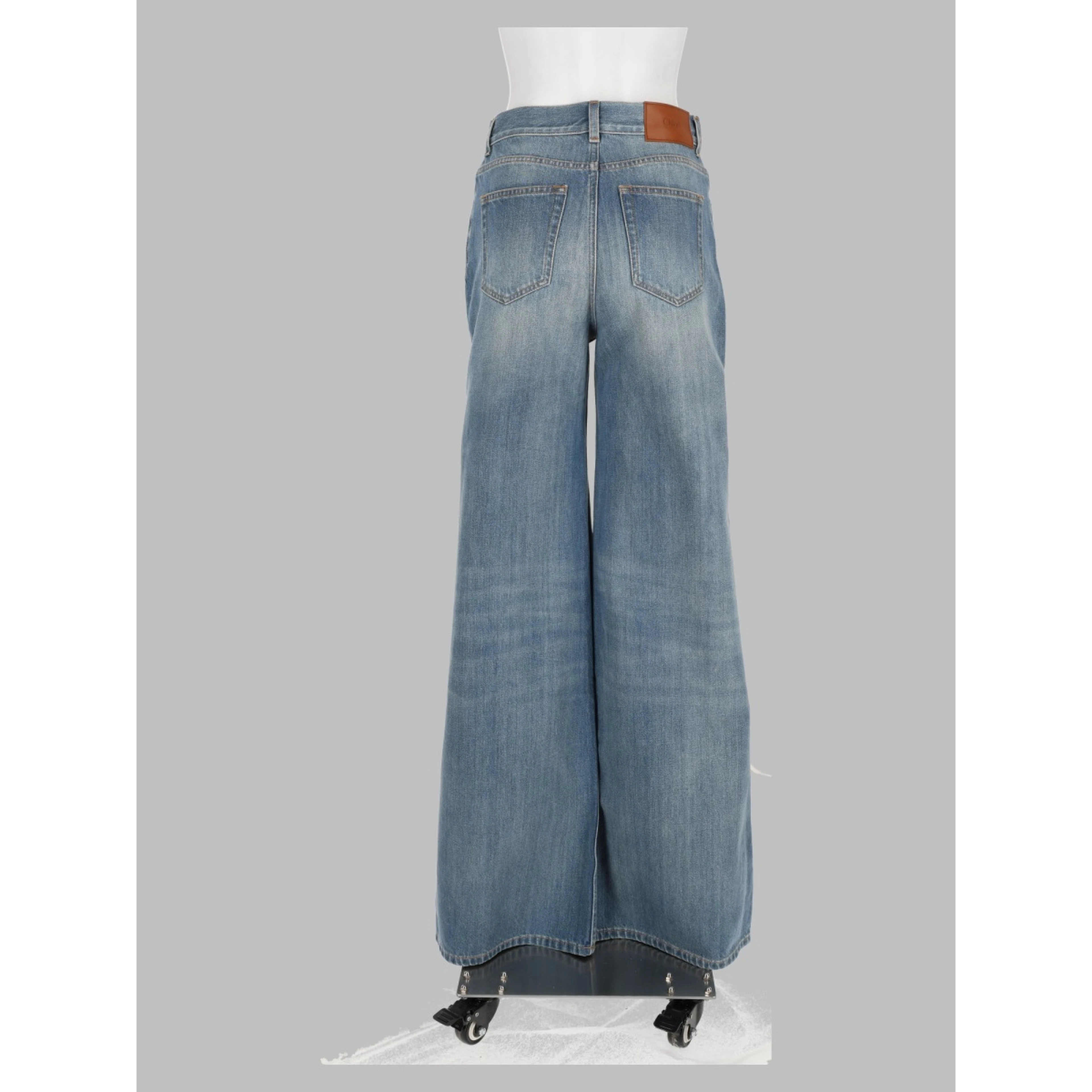 Jeans a Gamba Ampia e Vita Alta in Denim