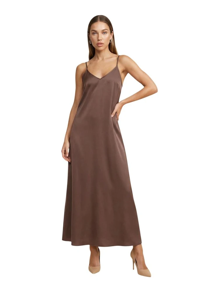 Brown Viscose Long Dress