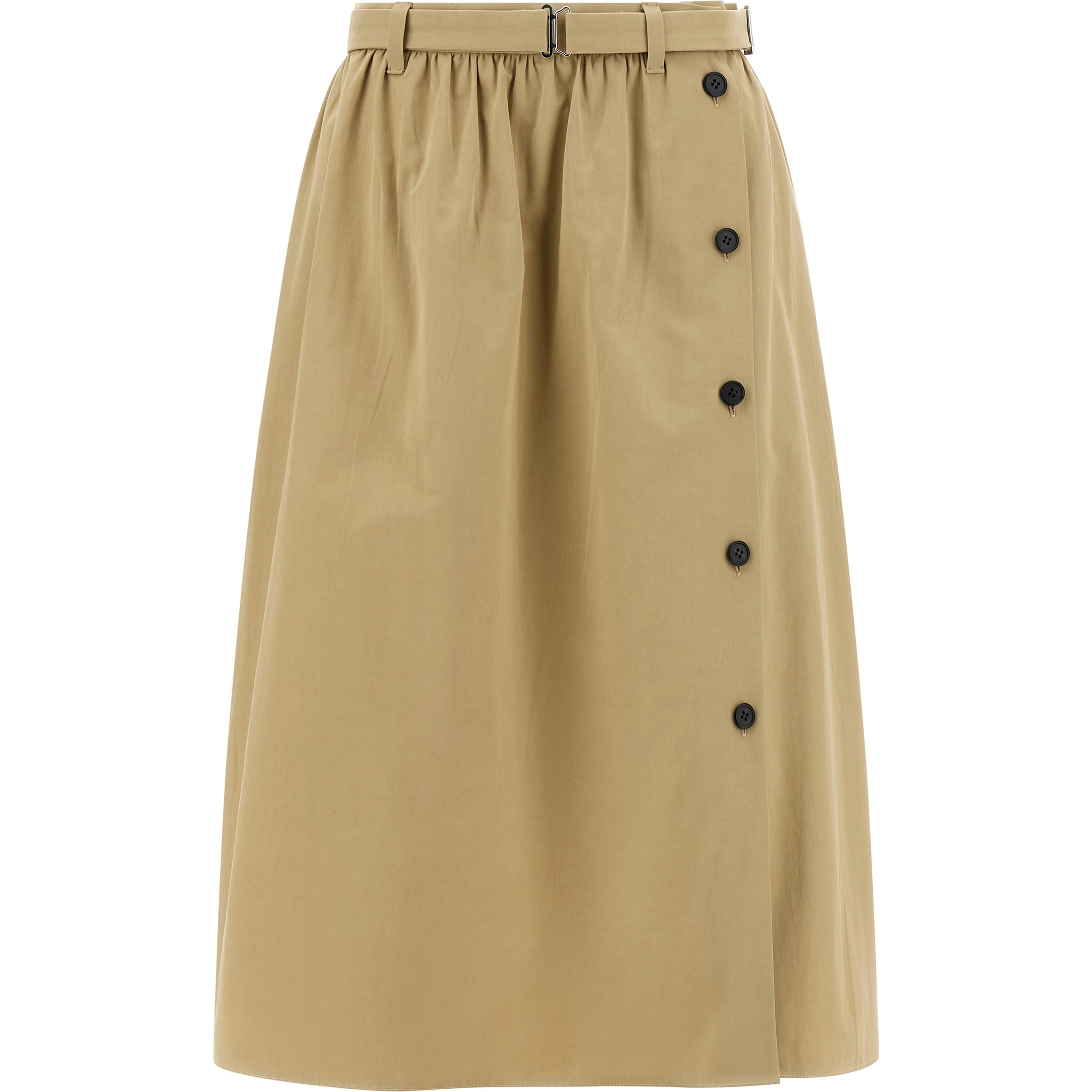 Beige Cotton Midi Skirt