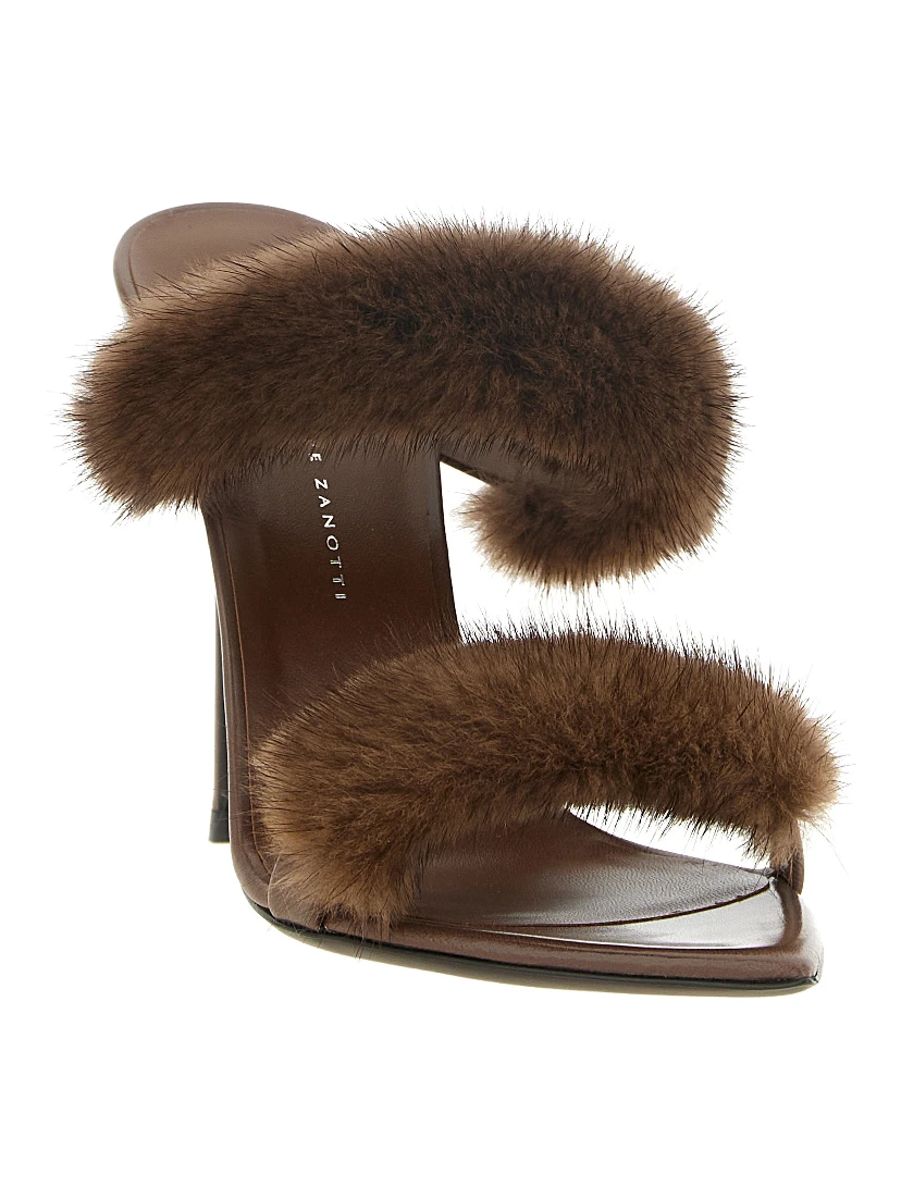 Brown Cowhide Stiletto Heel Sandals