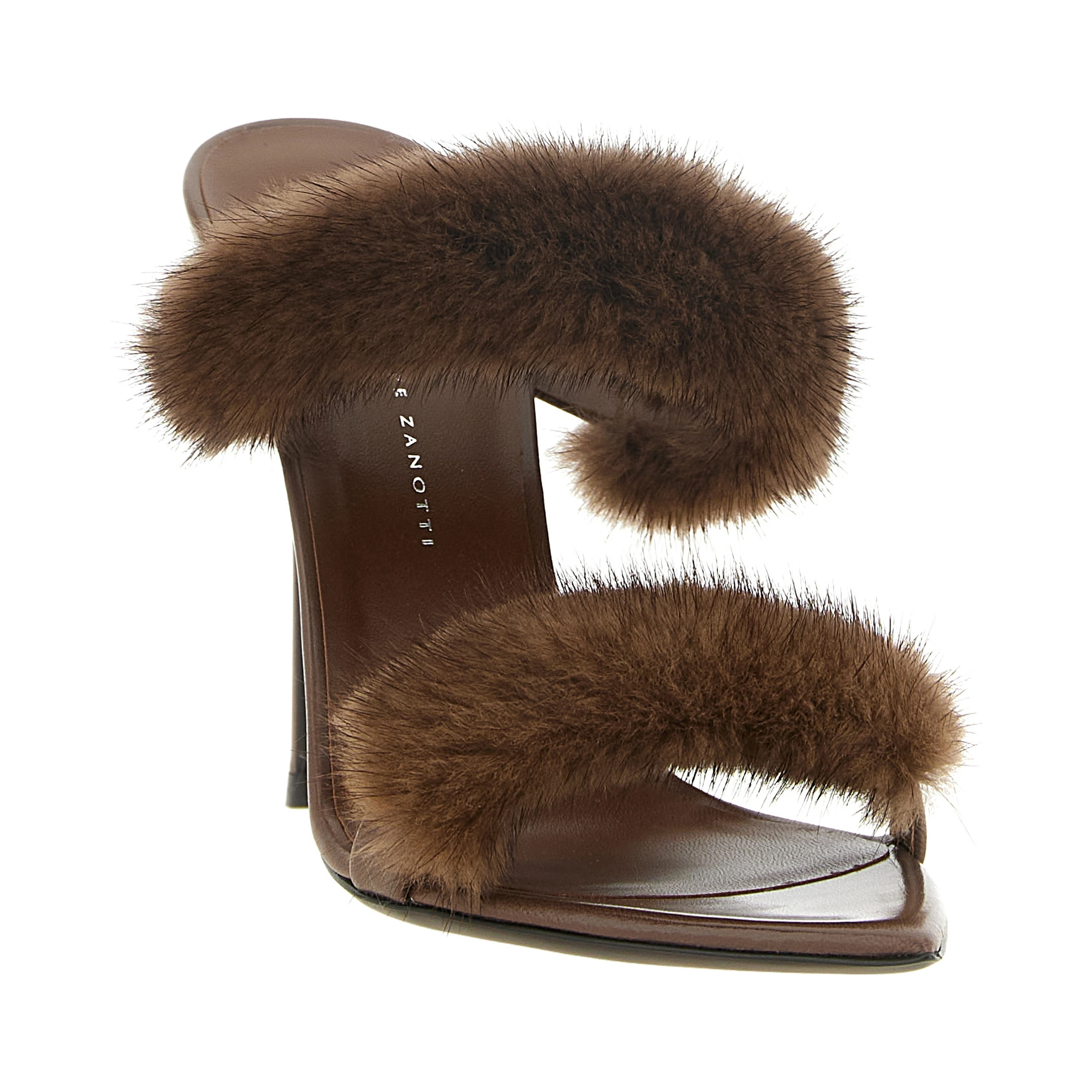 Brown Cowhide Stiletto Heel Sandals