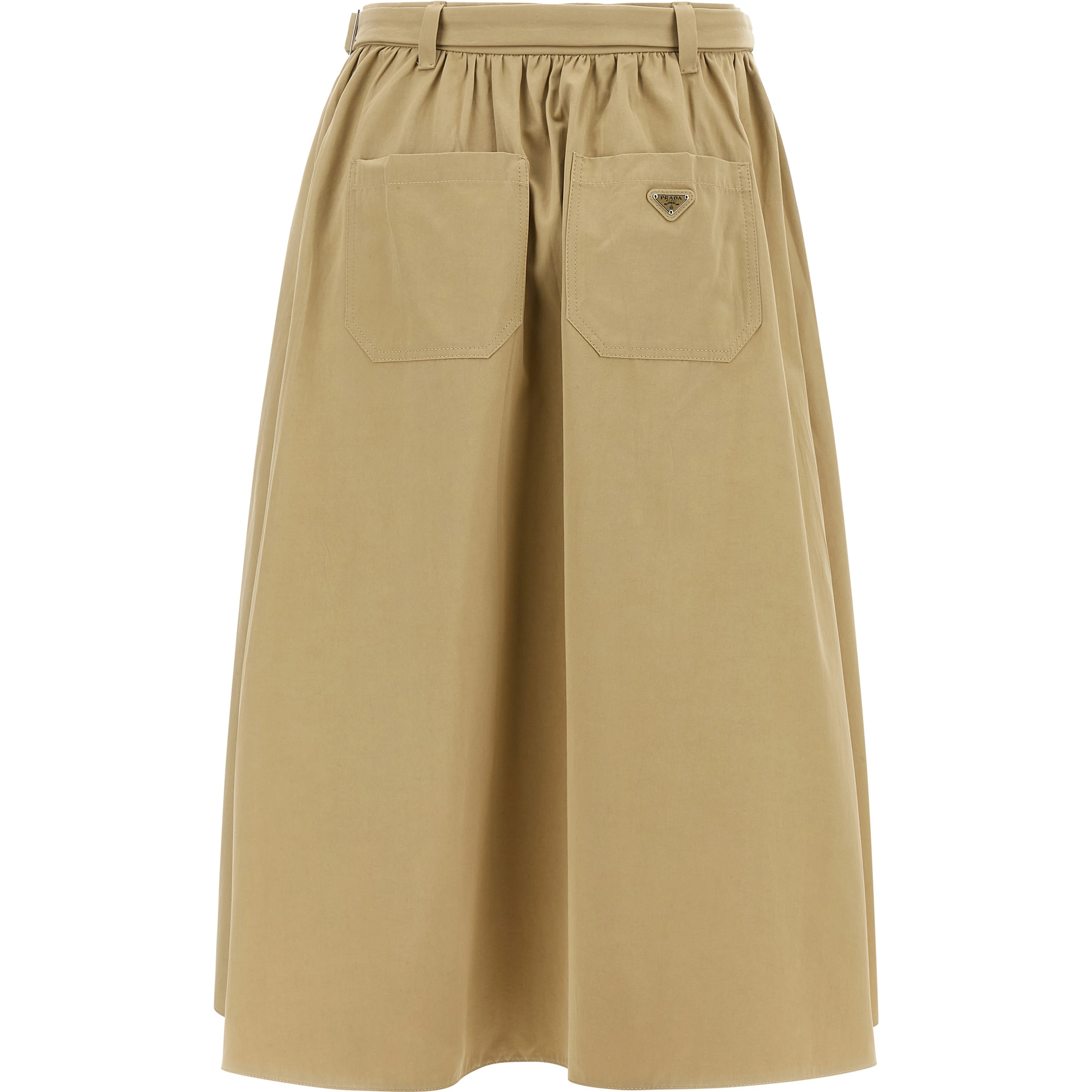 Beige Cotton Midi Skirt