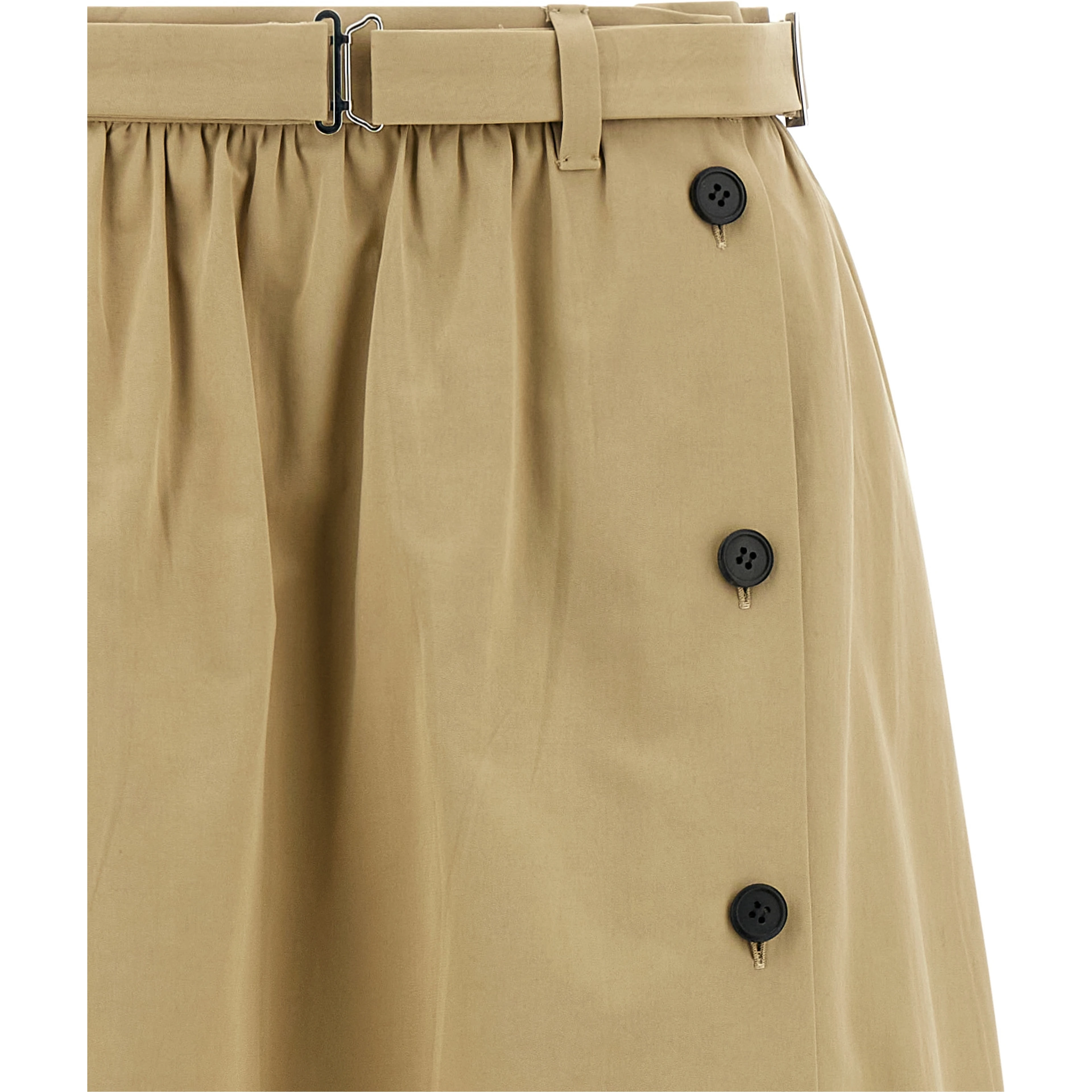 Beige Cotton Midi Skirt
