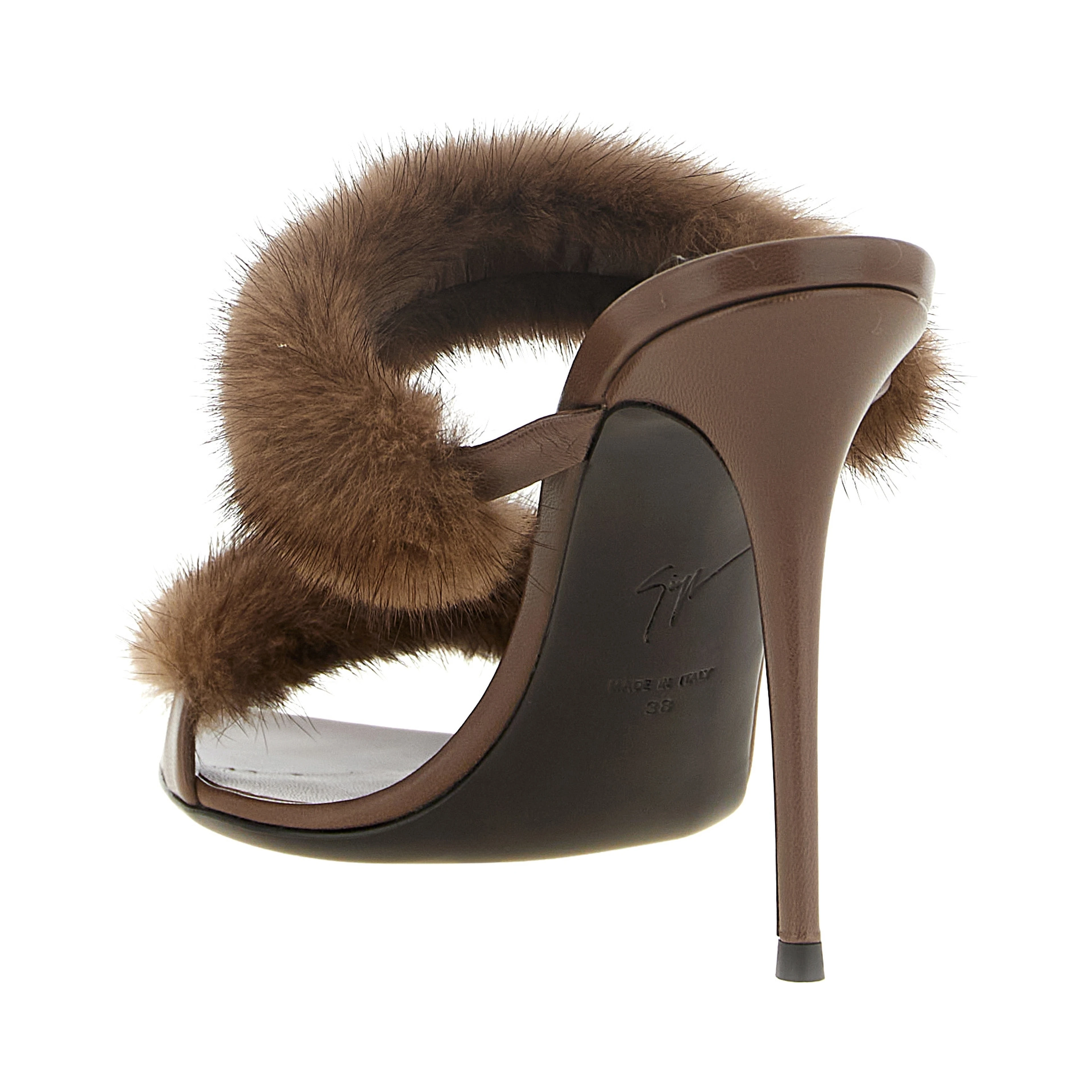 Brown Cowhide Stiletto Heel Sandals