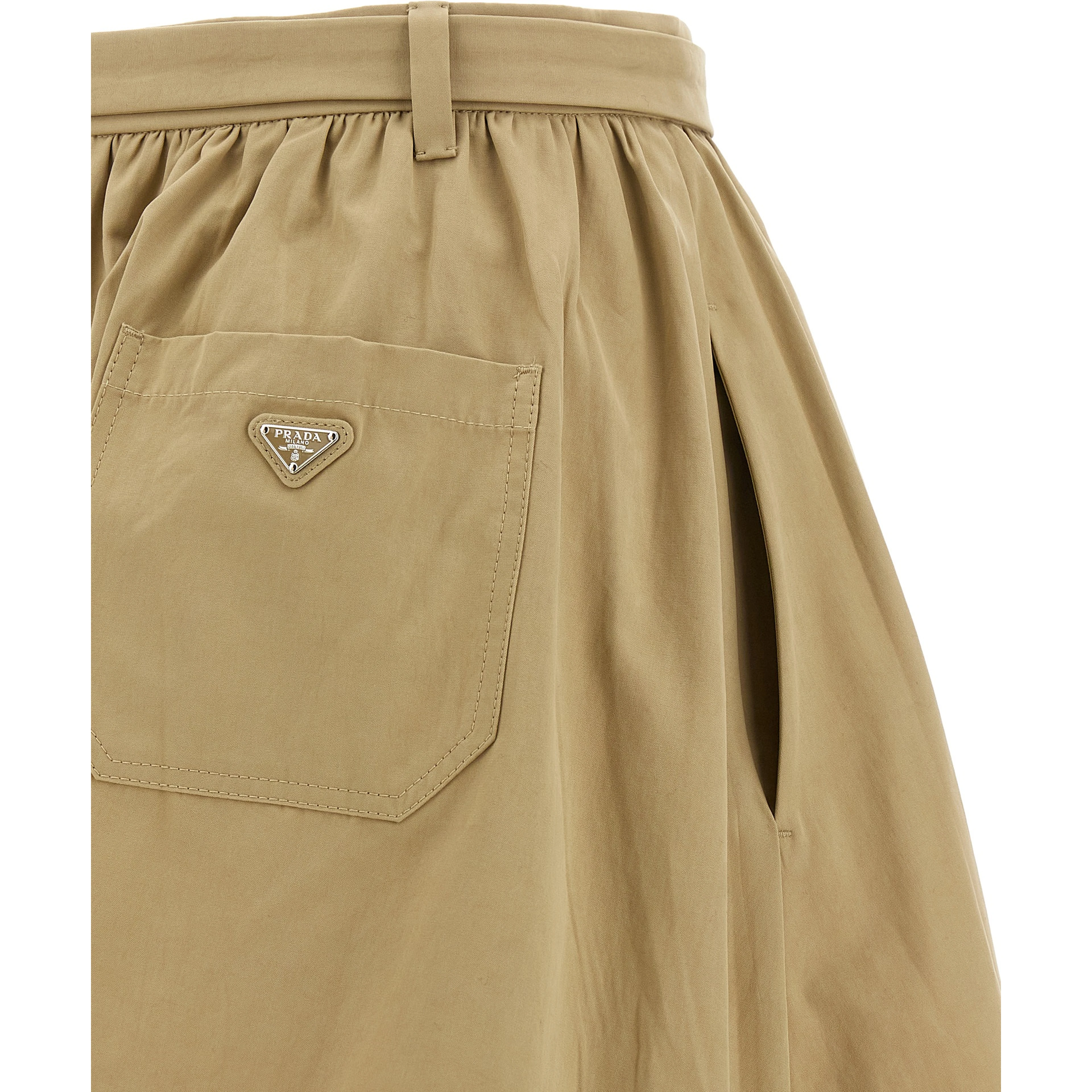 Beige Cotton Midi Skirt