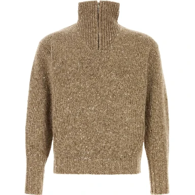 LOW-GAUGE HOMESPUN TWEED KNIT ZIP TURTLE