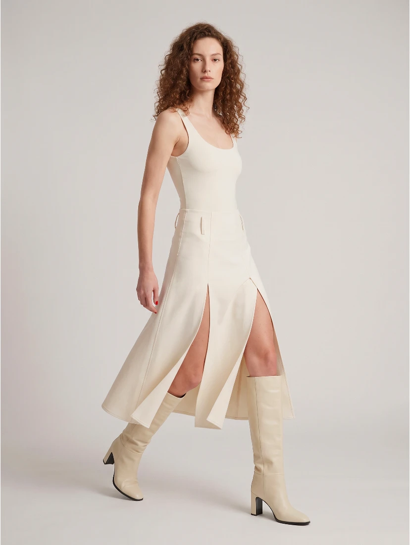 Midi panel skirt in double crepe
