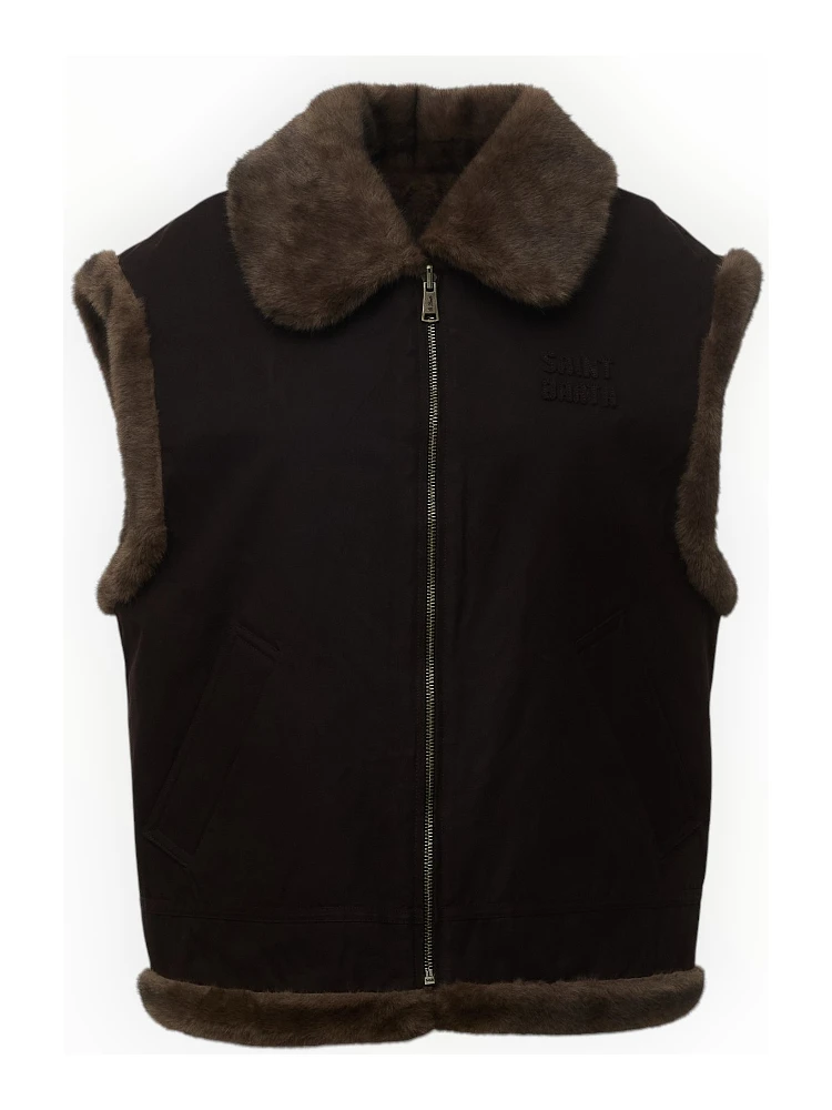 Hesketh Wax Fur Shearling Gilet With Collar