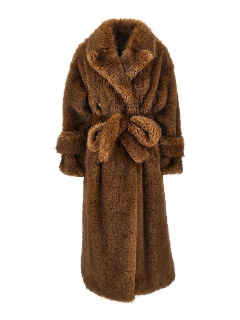 'Farrah' faux fur long trench coat