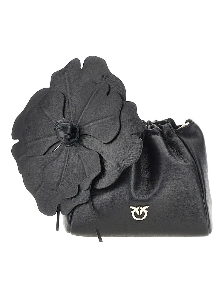 Nappa leather bucket bag with flower