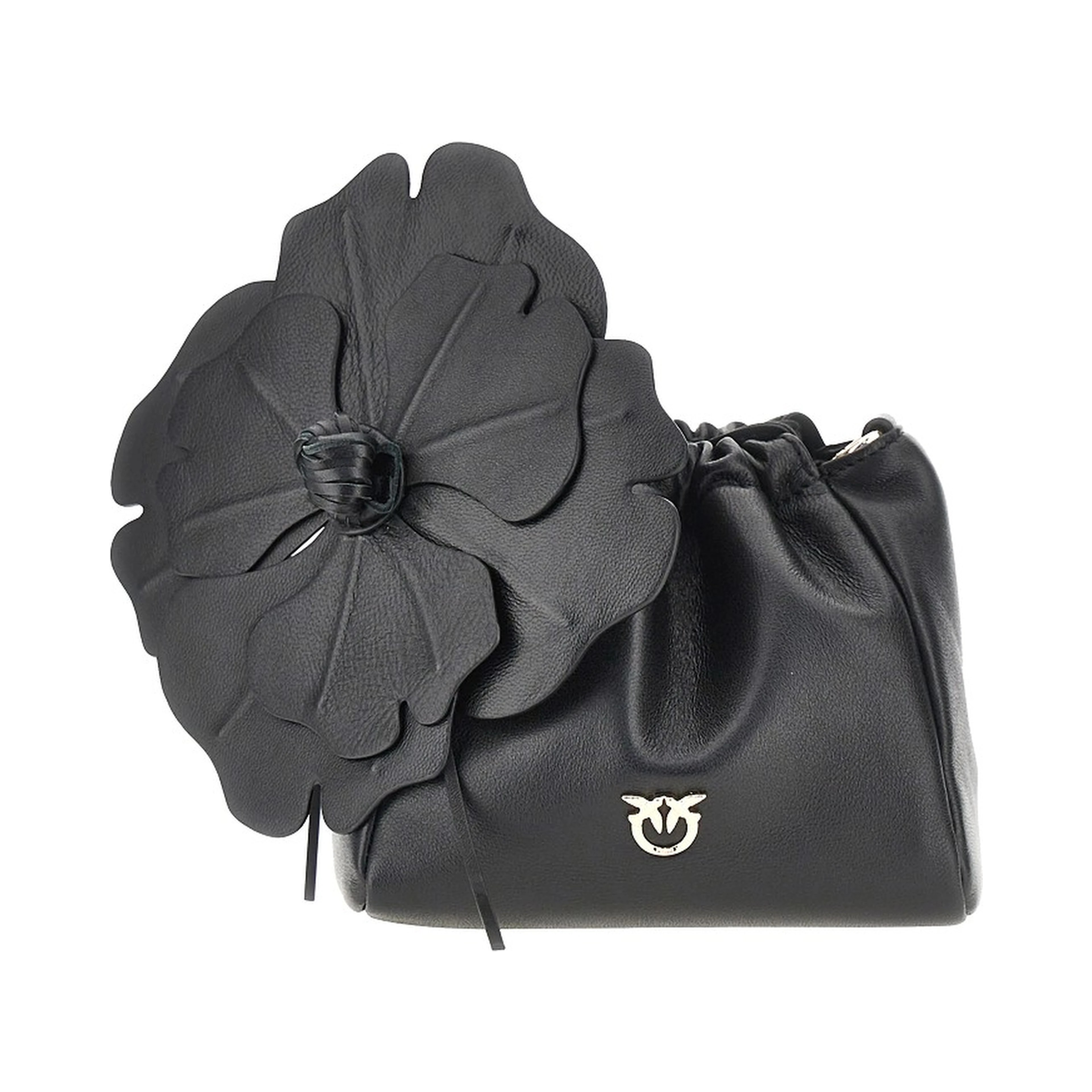 Nappa leather bucket bag with flower