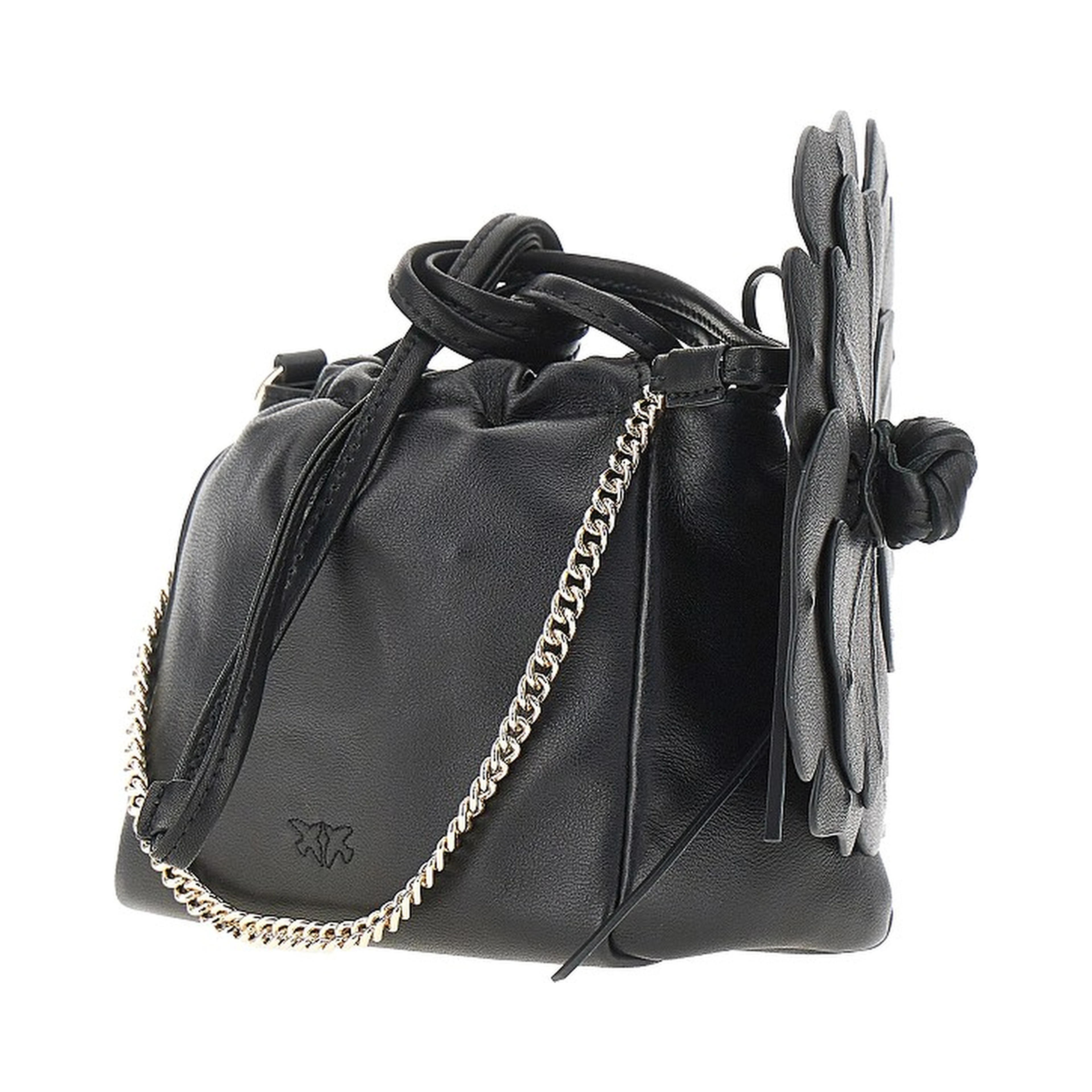 Nappa leather bucket bag with flower