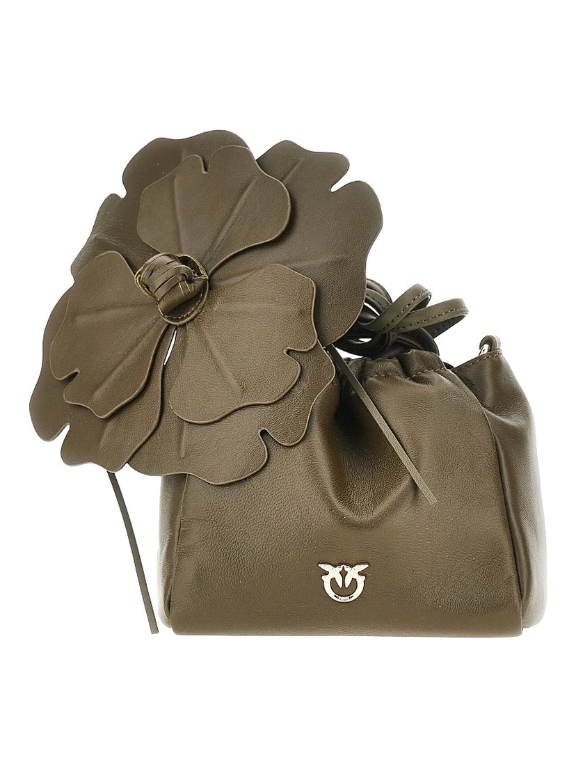 Nappa leather bucket bag with flower